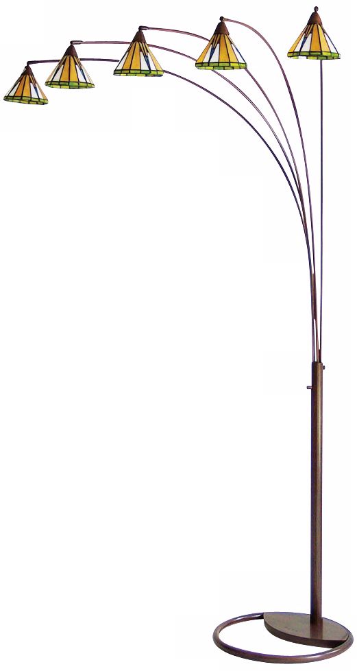 Mission Tiffany Five Light Arc Floor Lamp