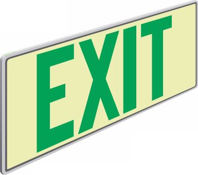 Photoluminescent Green Letters Exit Sign