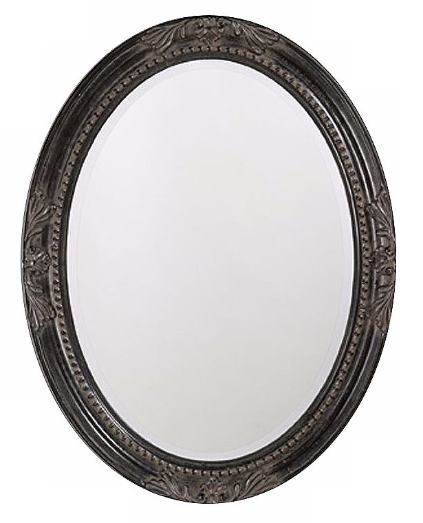 Queen Ann Antique Black Finish 33" High Oval Wall Mirror
