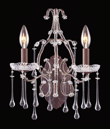 Opulence Two Light Bronze Clear Crystal Wall Sconce
