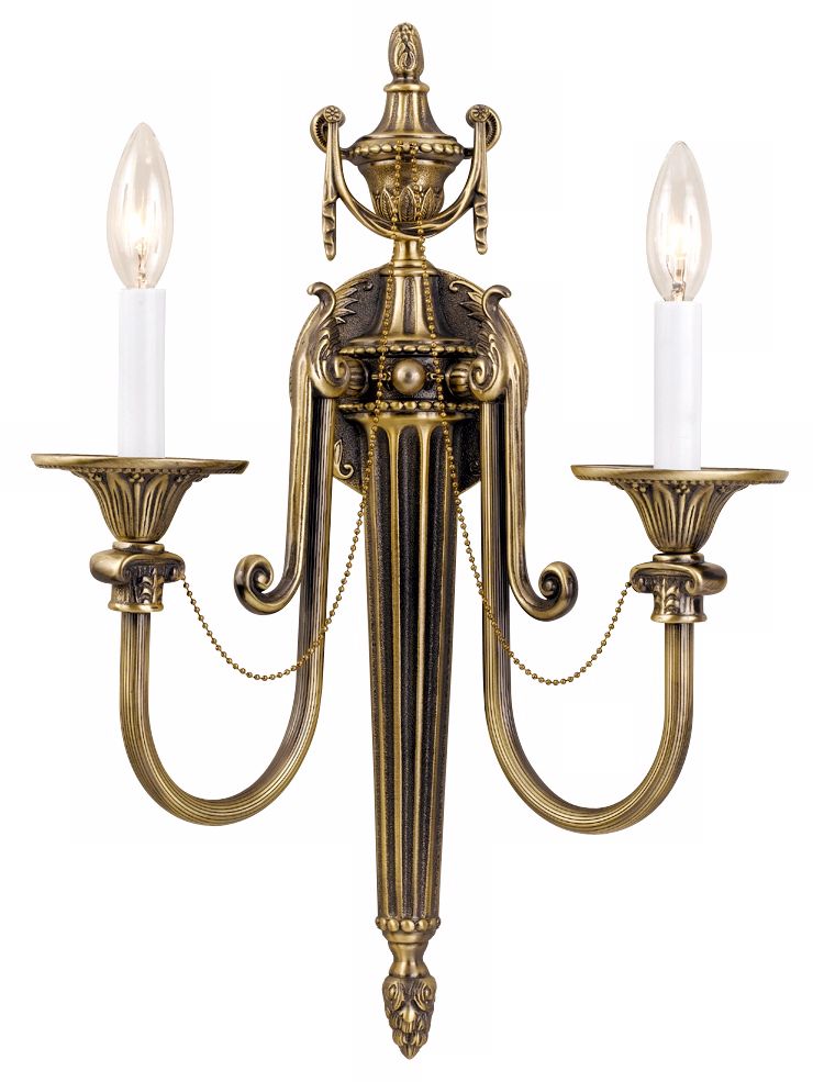 Urn and Leaf Brass 20 1/2" High Two Light Sconce