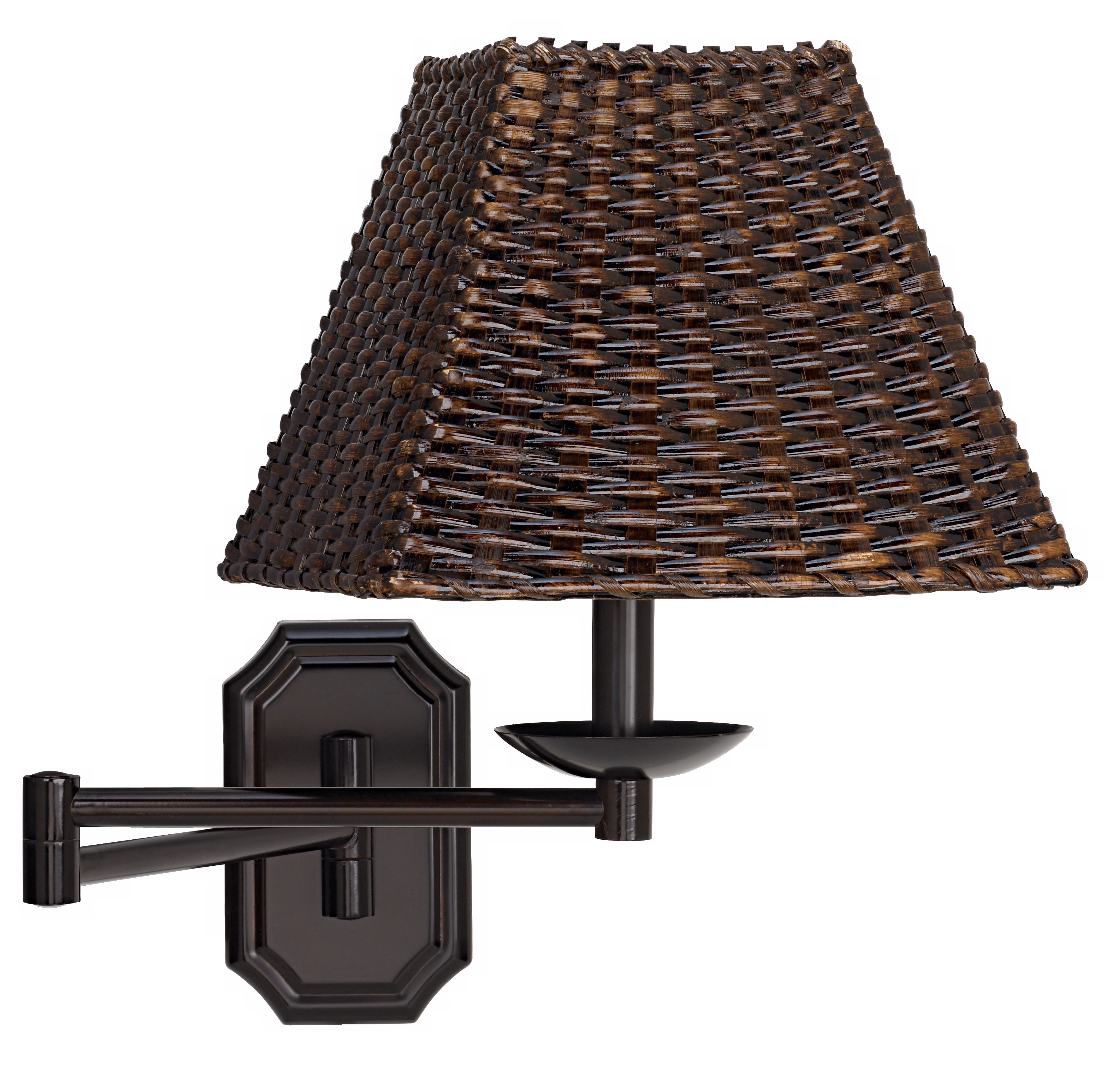 Bronze with Walnut Wicker Shade Plug-In Swing Arm Wall Lamp