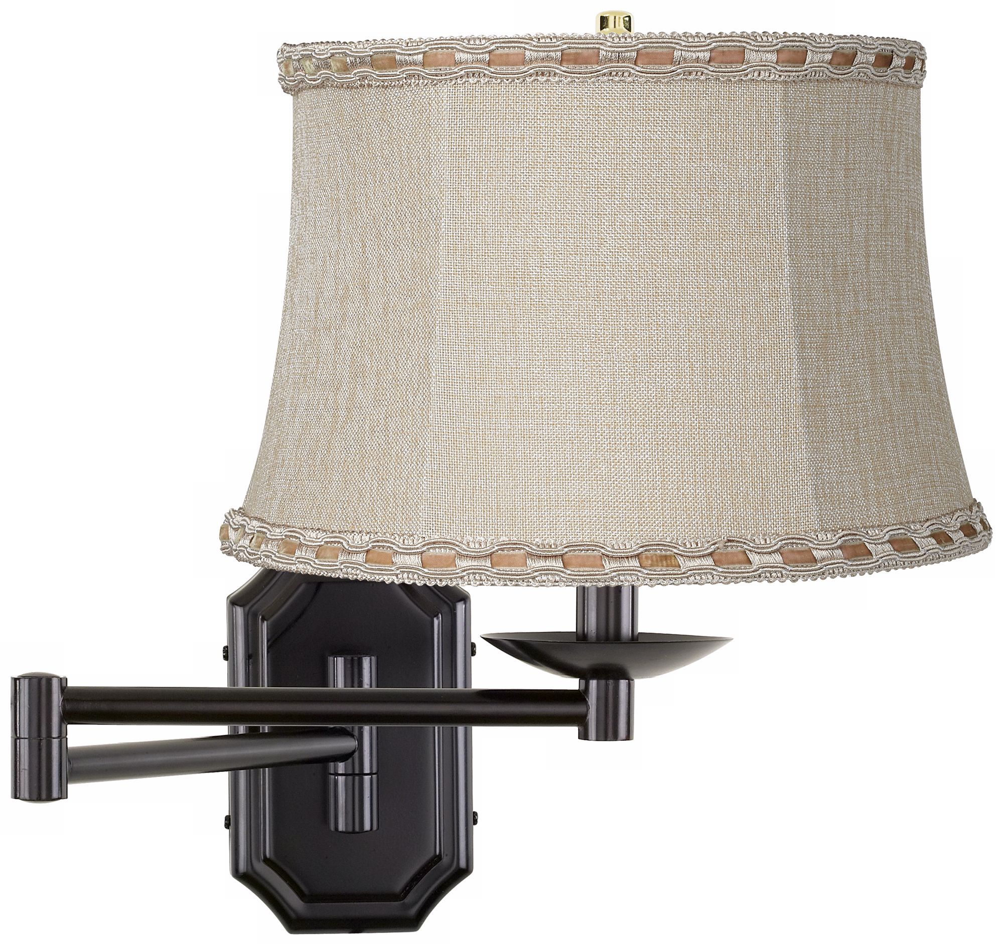 Beige Ribbon Shade Bronze Plug-In Swing Arm Wall Lamp