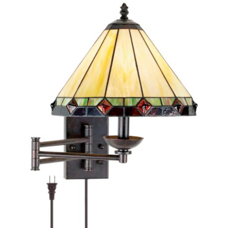 Tiffany Style Glass Panel Plug-In Swing Arm Wall Lamp - #06749 LampsPlus.com
