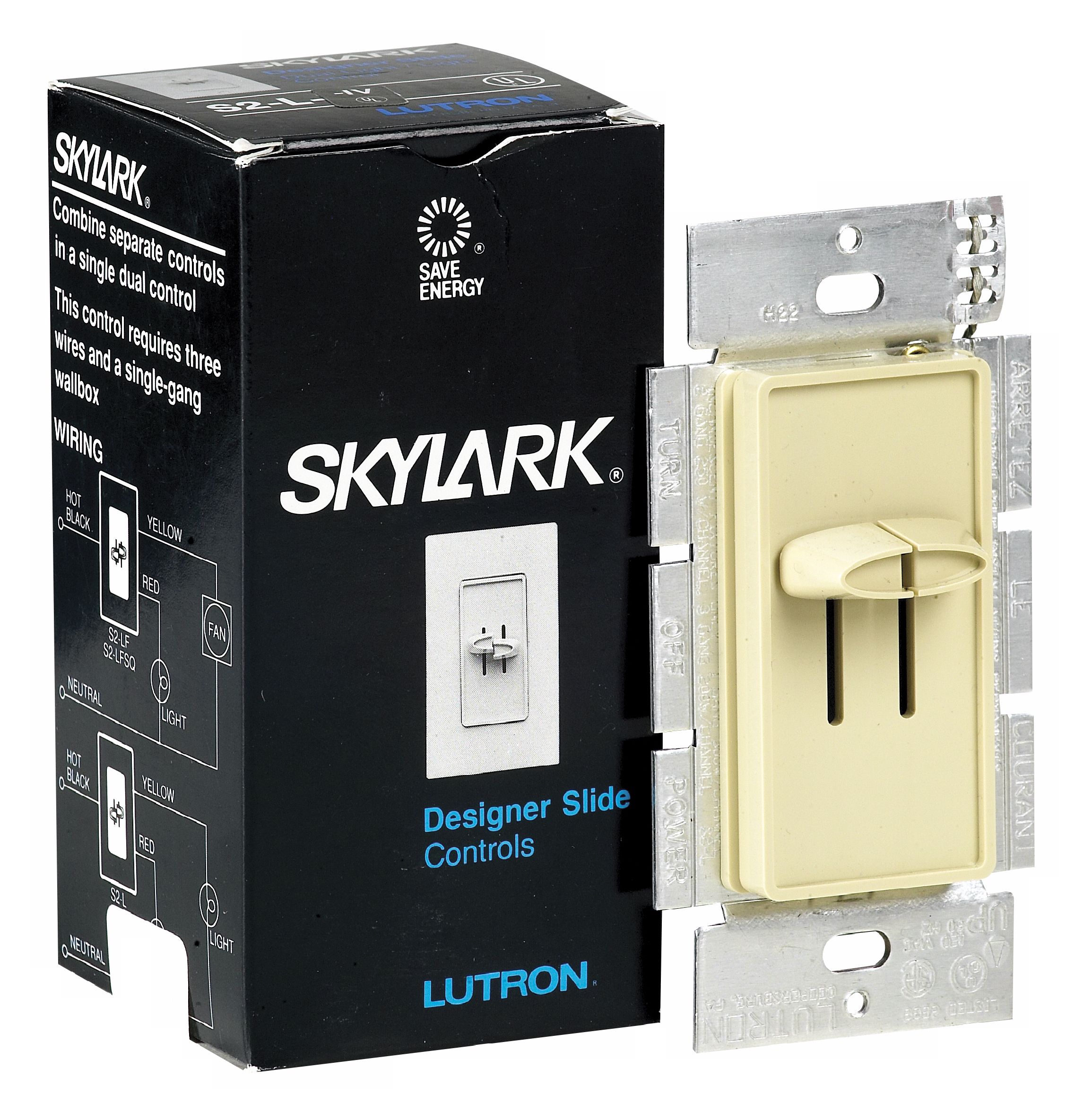 Lutron Skylark Dual Dimmer Control in Ivory