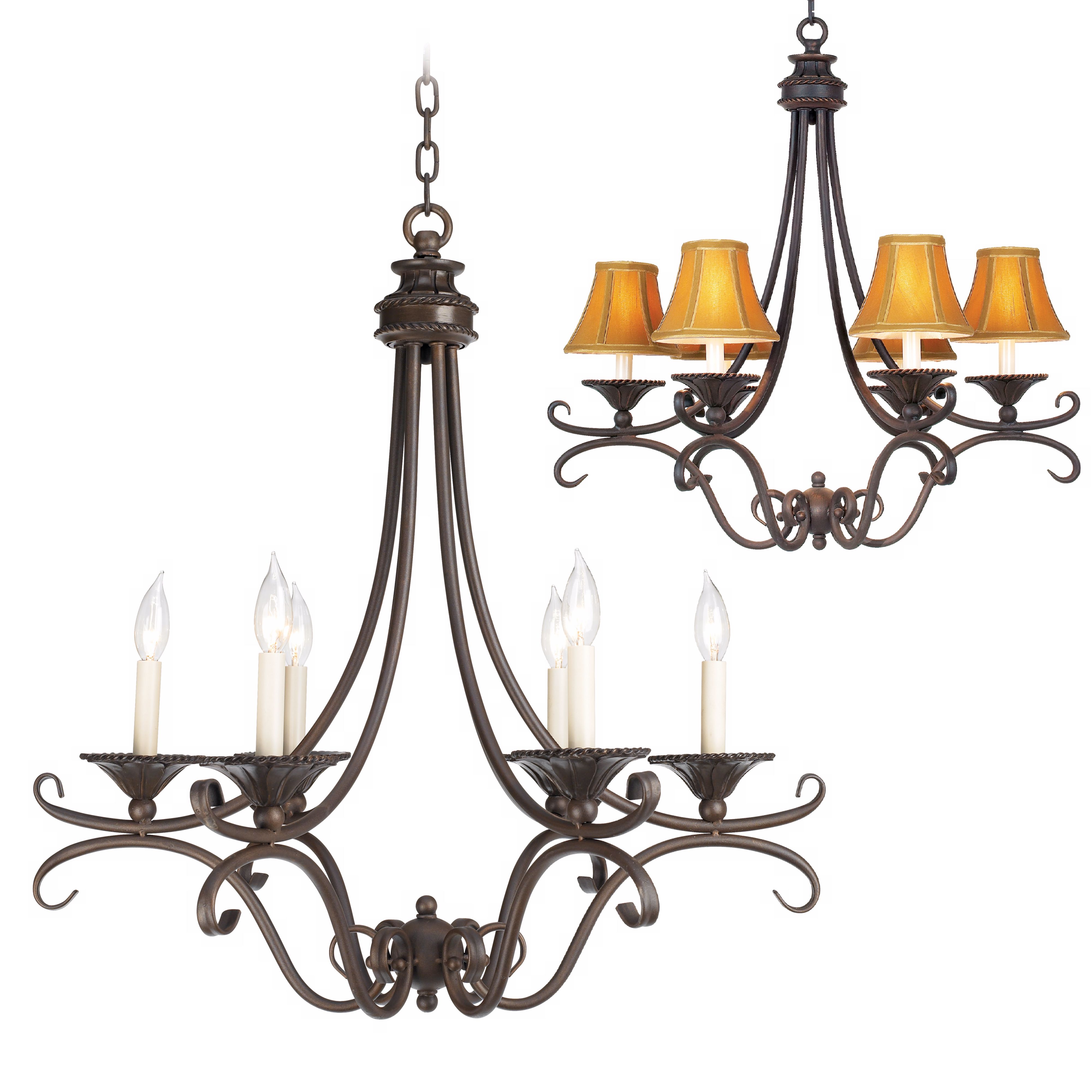 Bronze and Copper Six Light Chandelier
