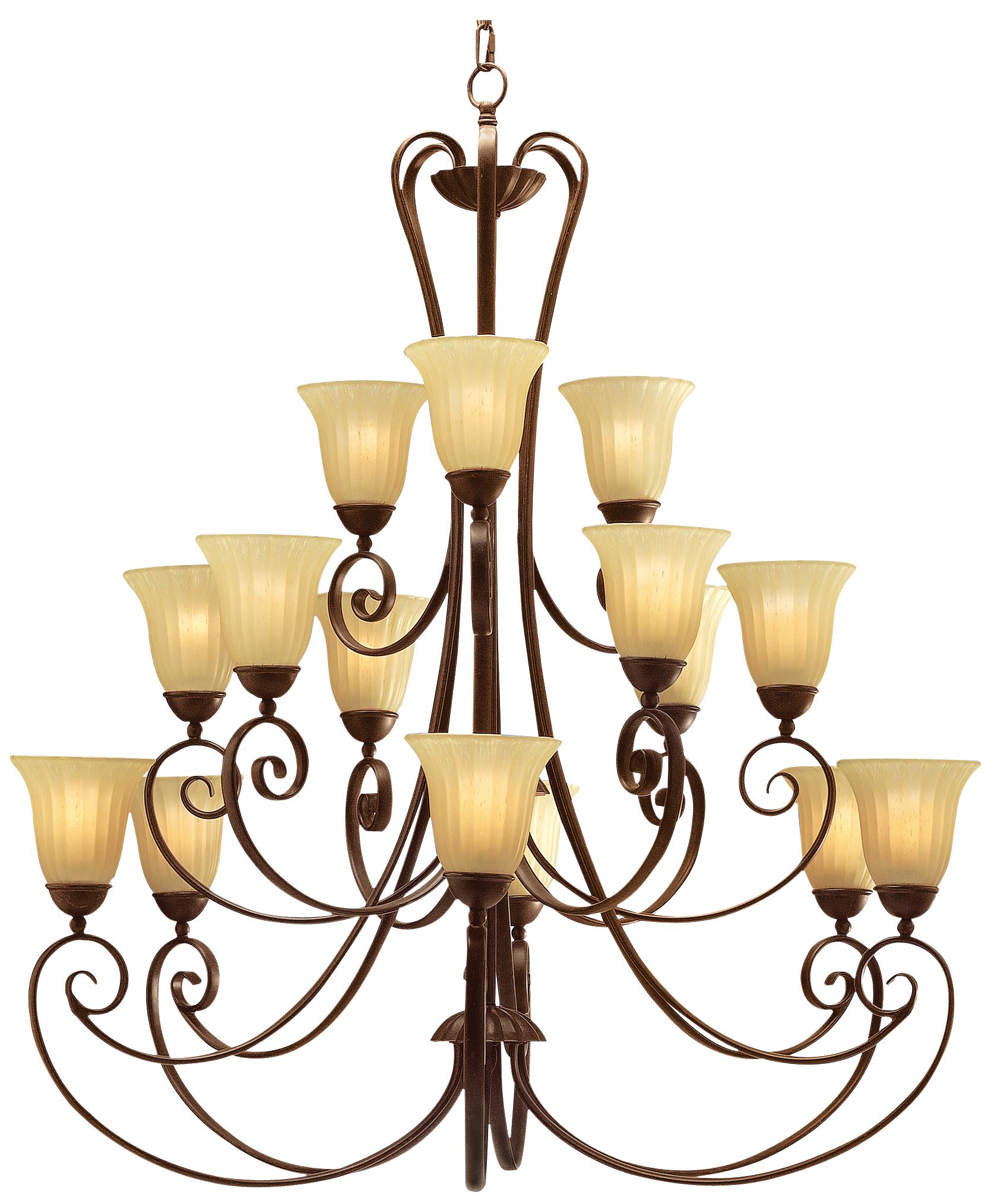 Kichler Umber Etched Glass 15-Light Large Chandelier
