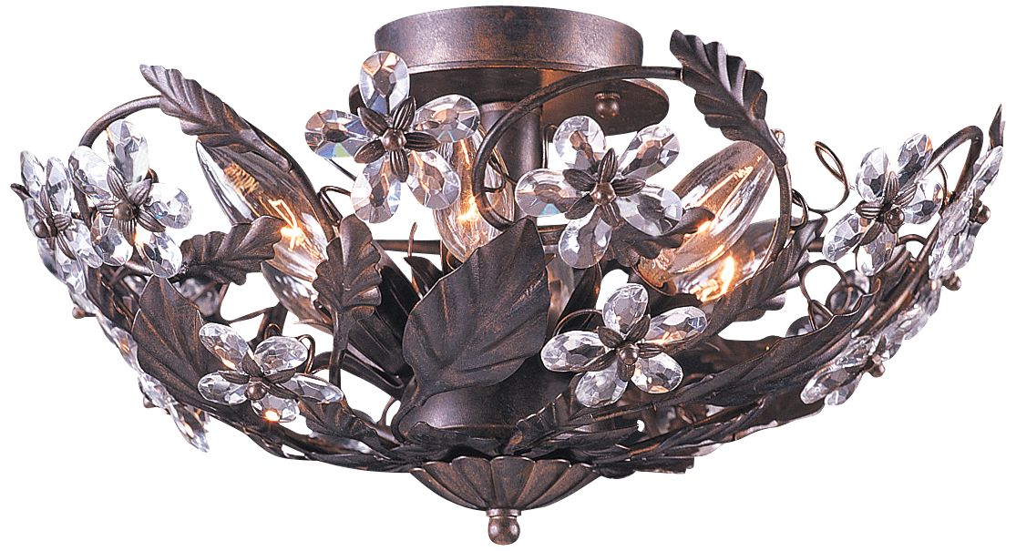 Paris Flea Market  16" Wide Rust Crystal Ceiling Fixture