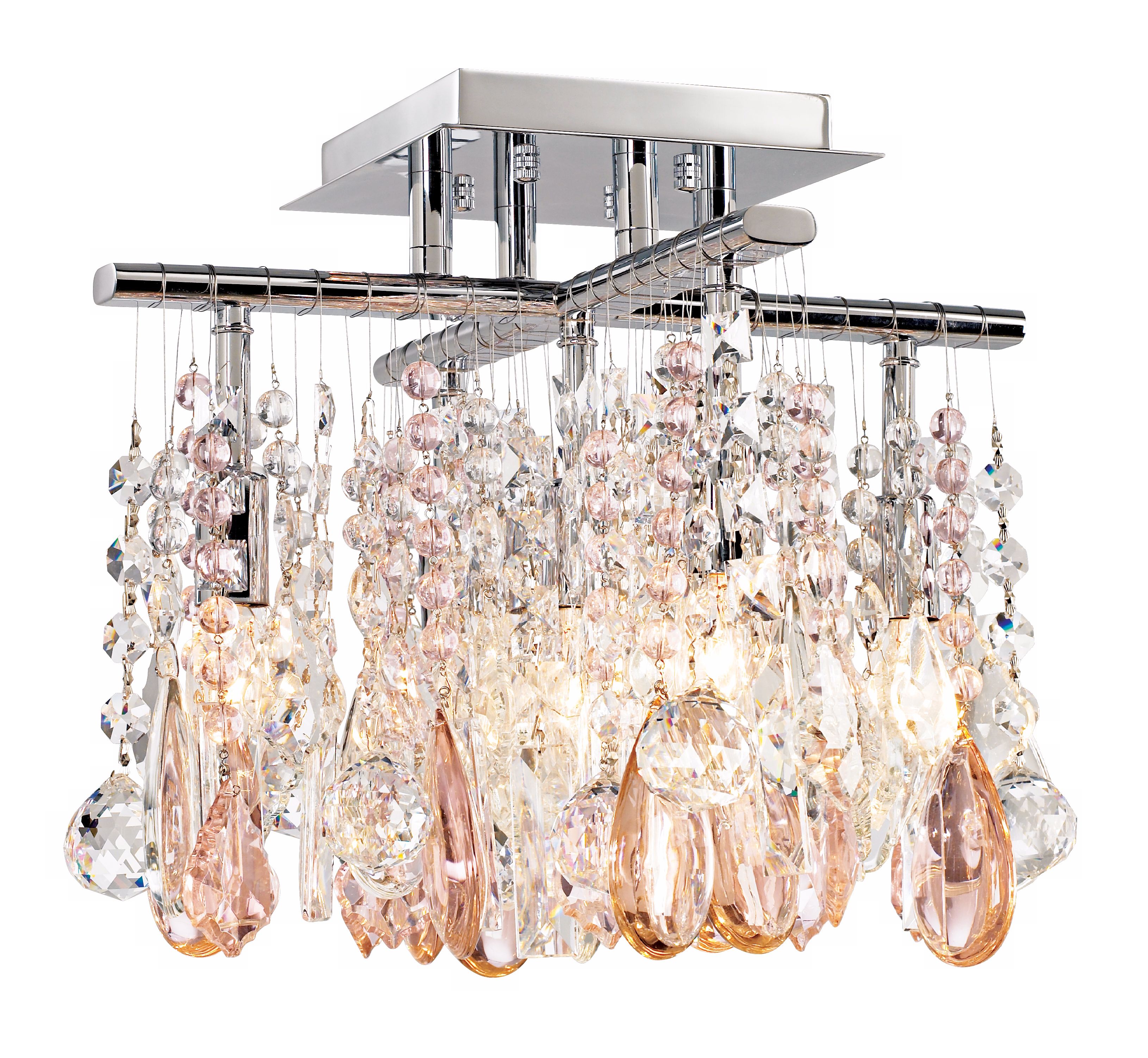 Luminous 14" Wide Clear and Pink Crystal Ceiling Light