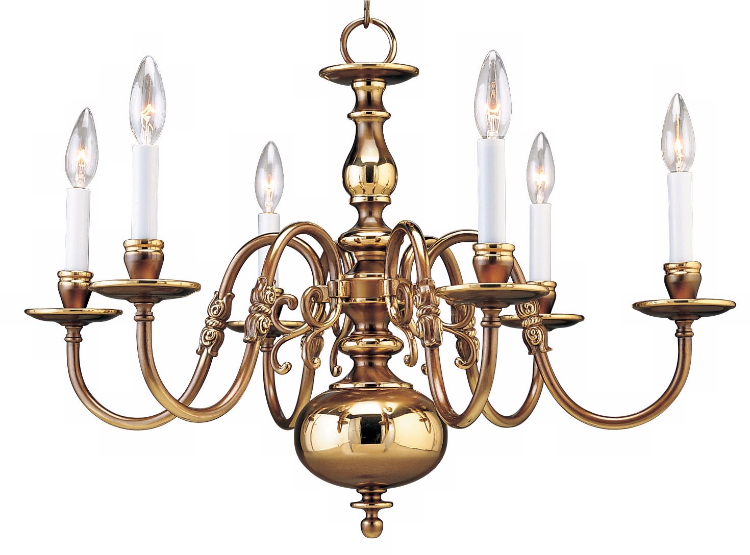 18th Century Style Six Light Brass Chandelier