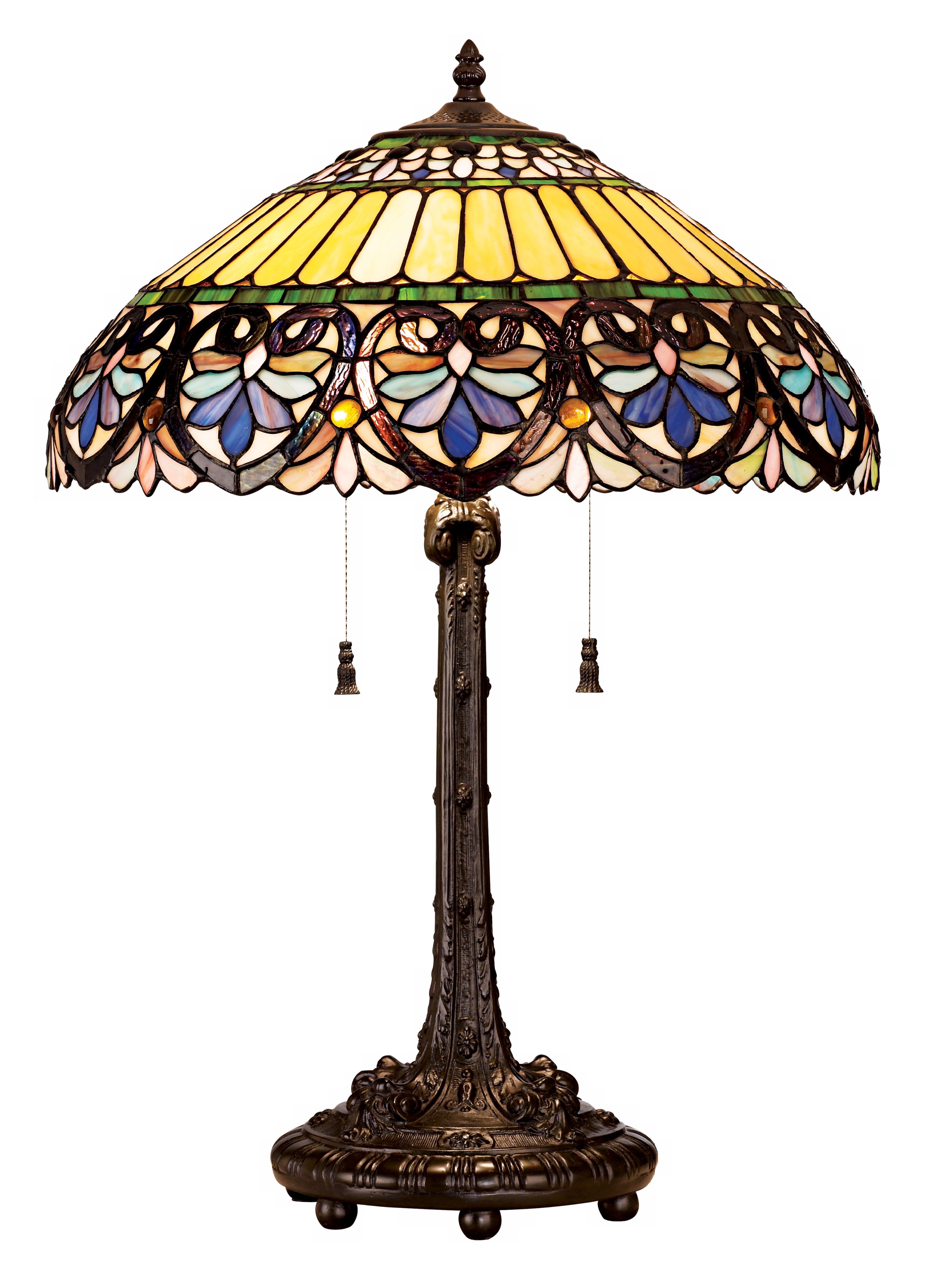 Hearts and Flowers Scallop Edge Tiffany -Style Table Lamp