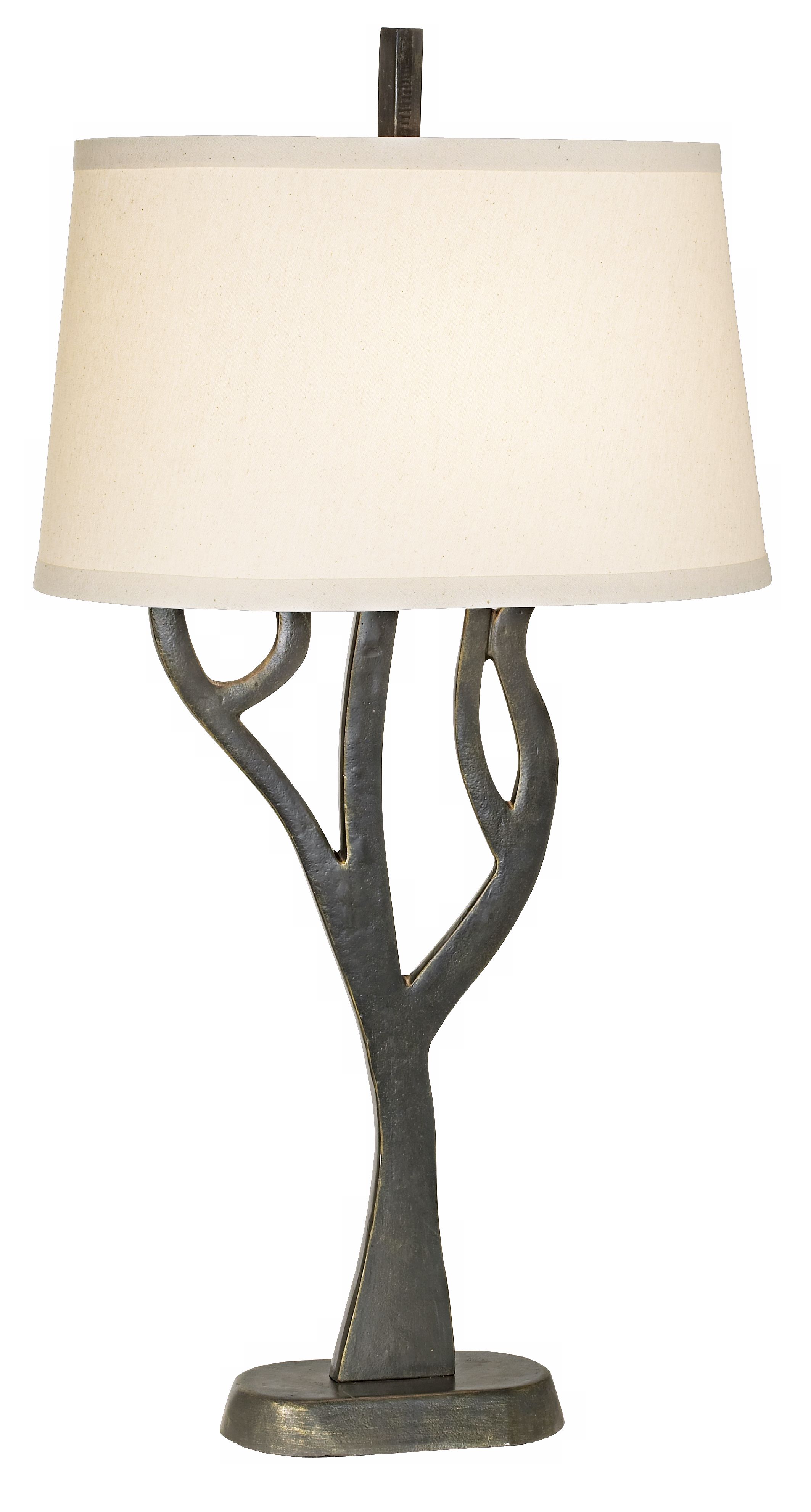 Bronze Finish Sculpted Tree Linen Shade Table Lamp