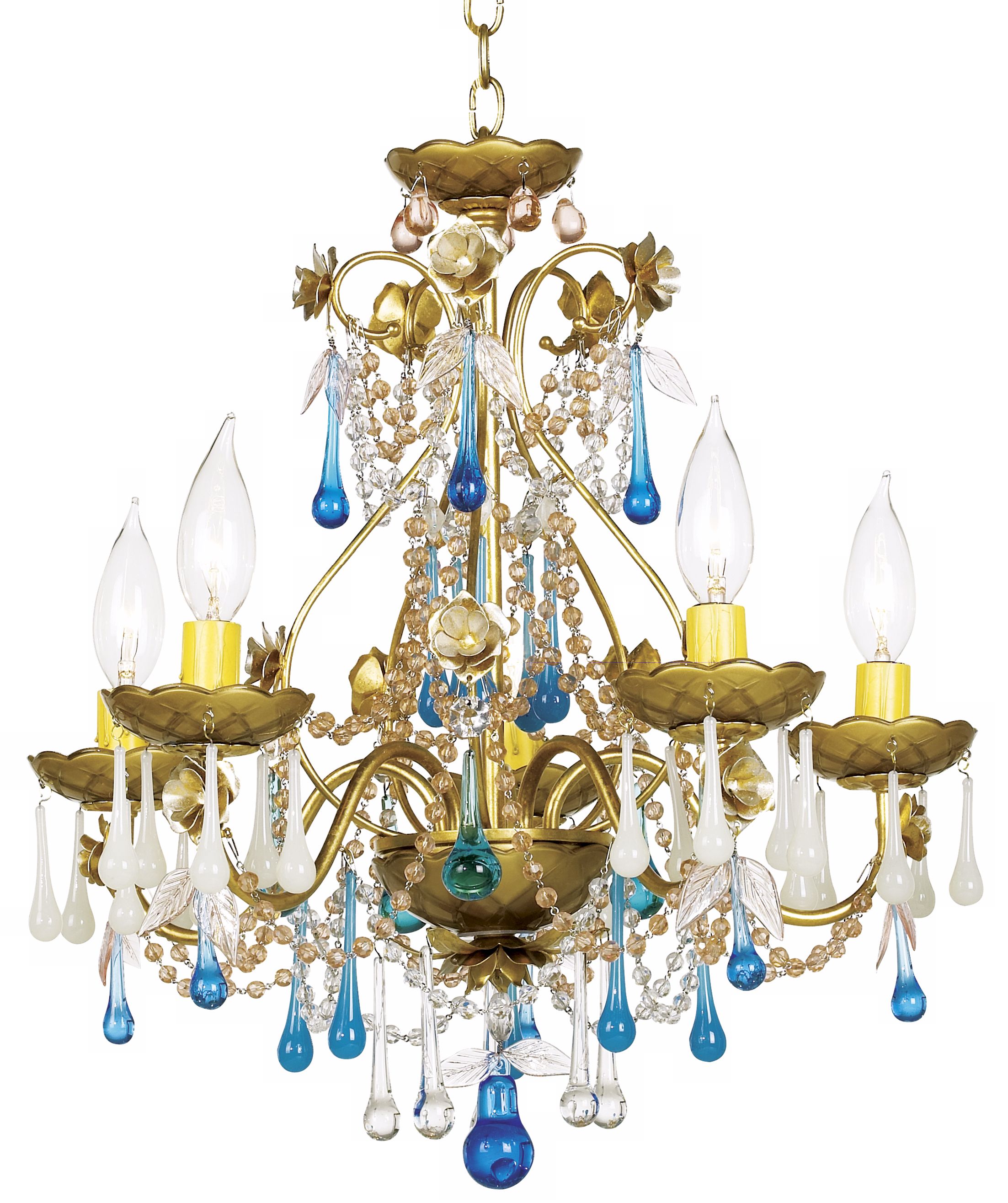 Schonbek Aqua Mist Colored Crystal Five Light Chandelier