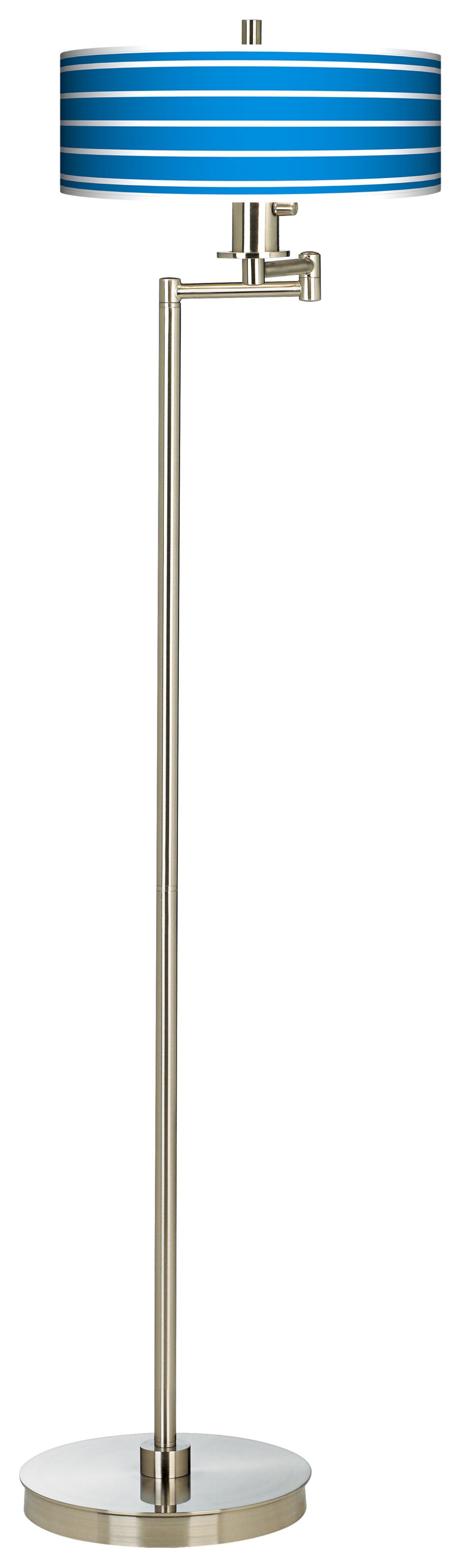 Bold Blue Stripe Energy Efficient Swing Arm Floor Lamp