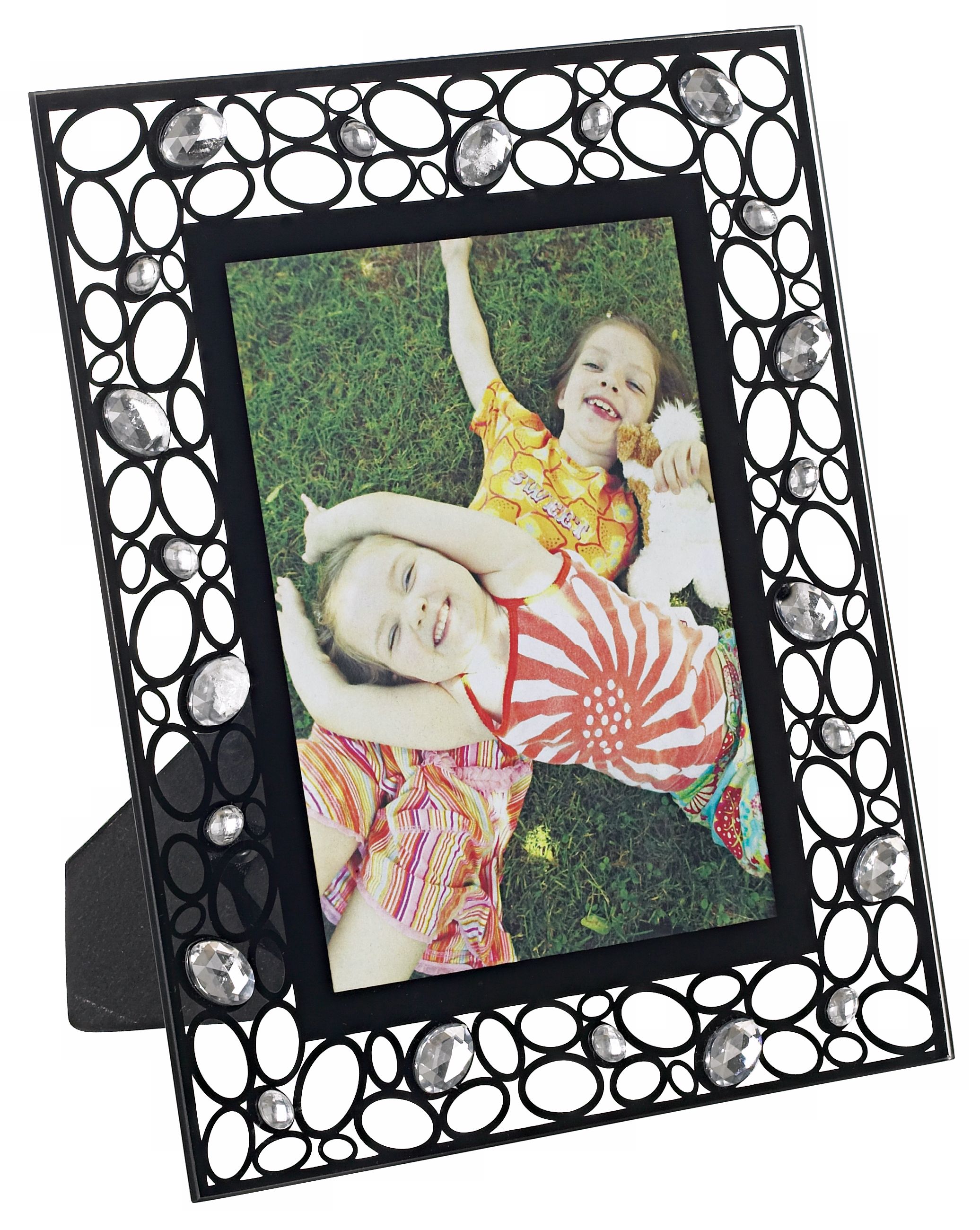 Mirrored Oval Pattern with Jewel Accents Picture Frame