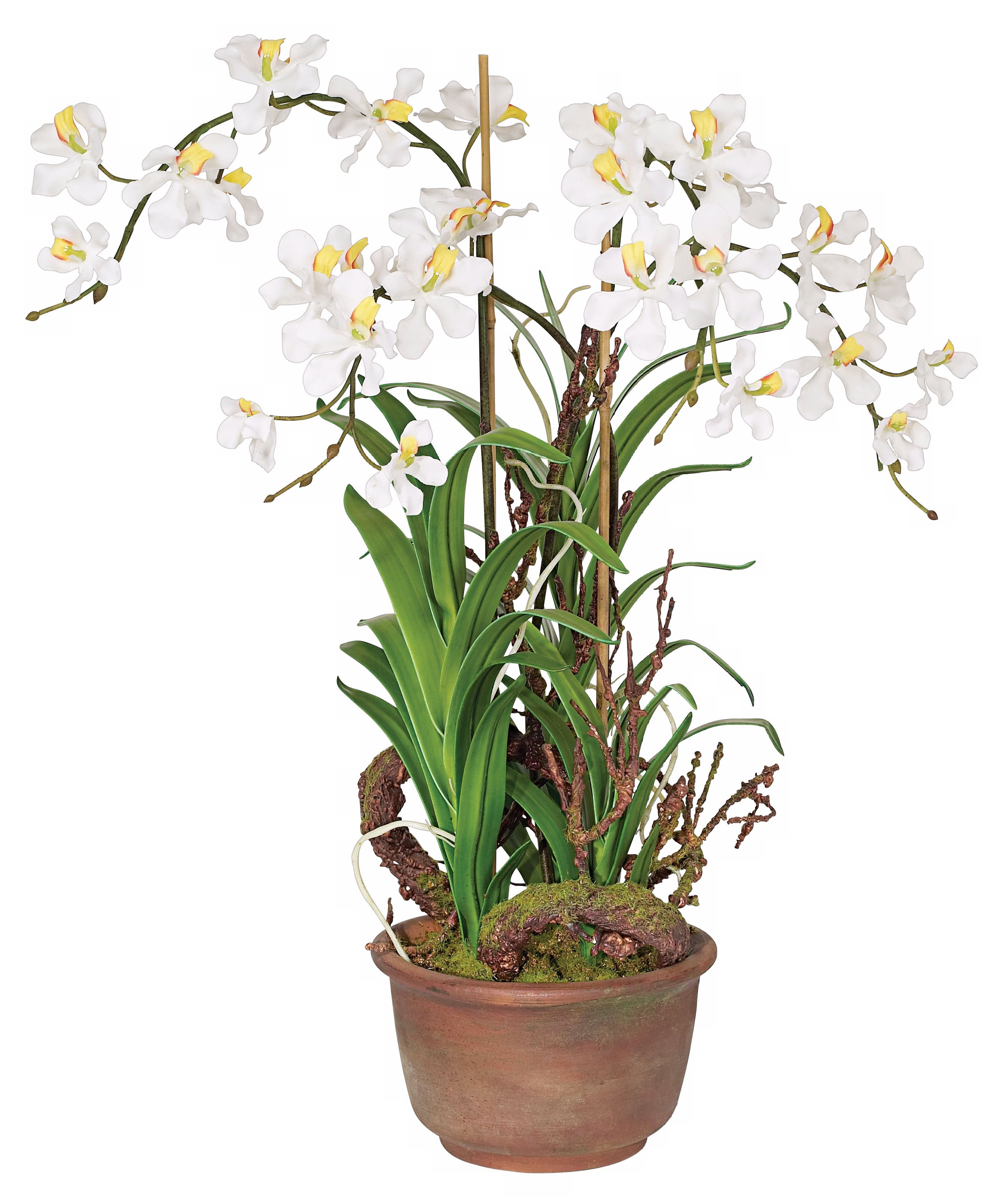 White and Yellow Orchids in Brown Pot Faux Flowers