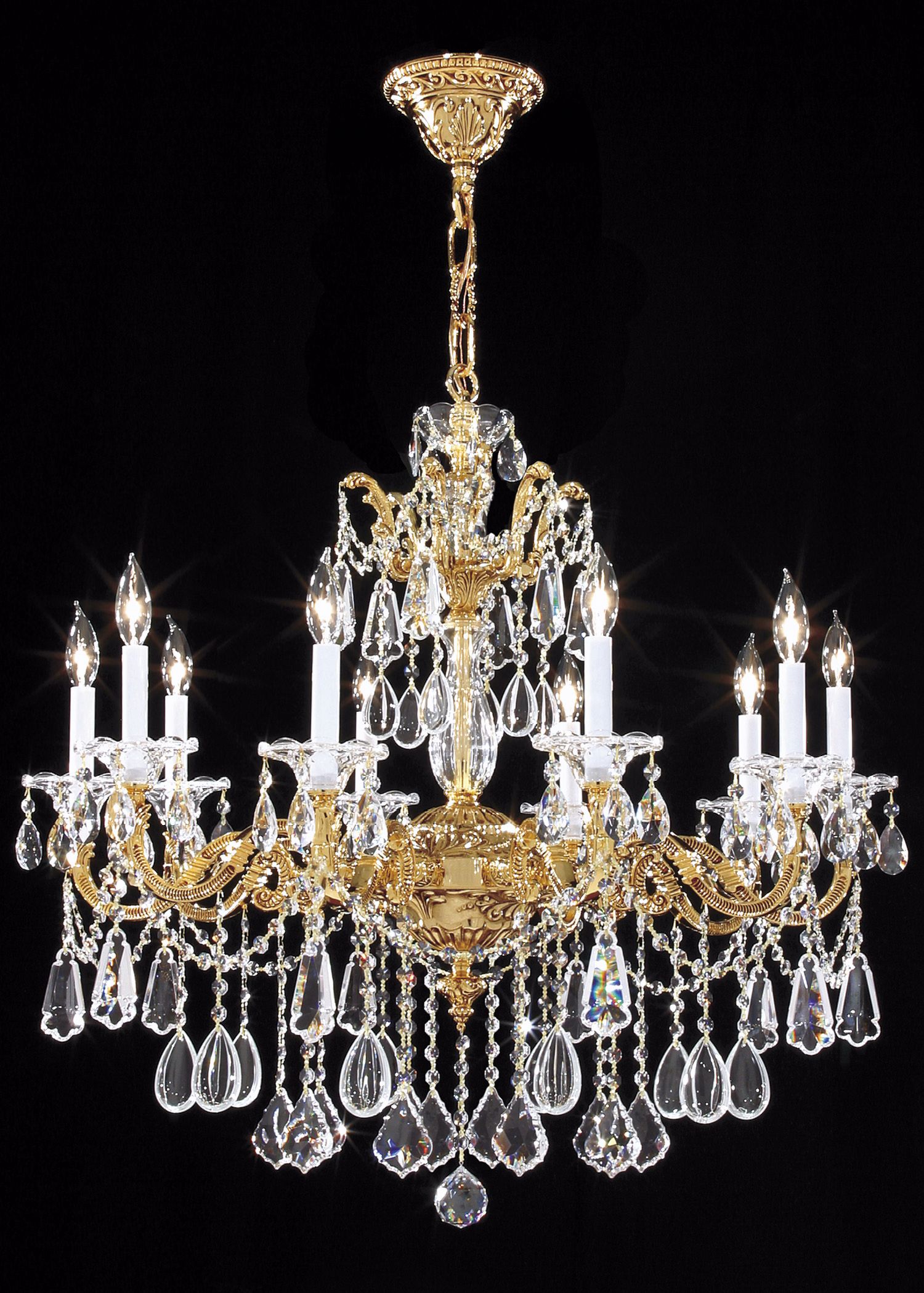 James R Moder Redding Gold 10-Light Large Crystal Chandelier