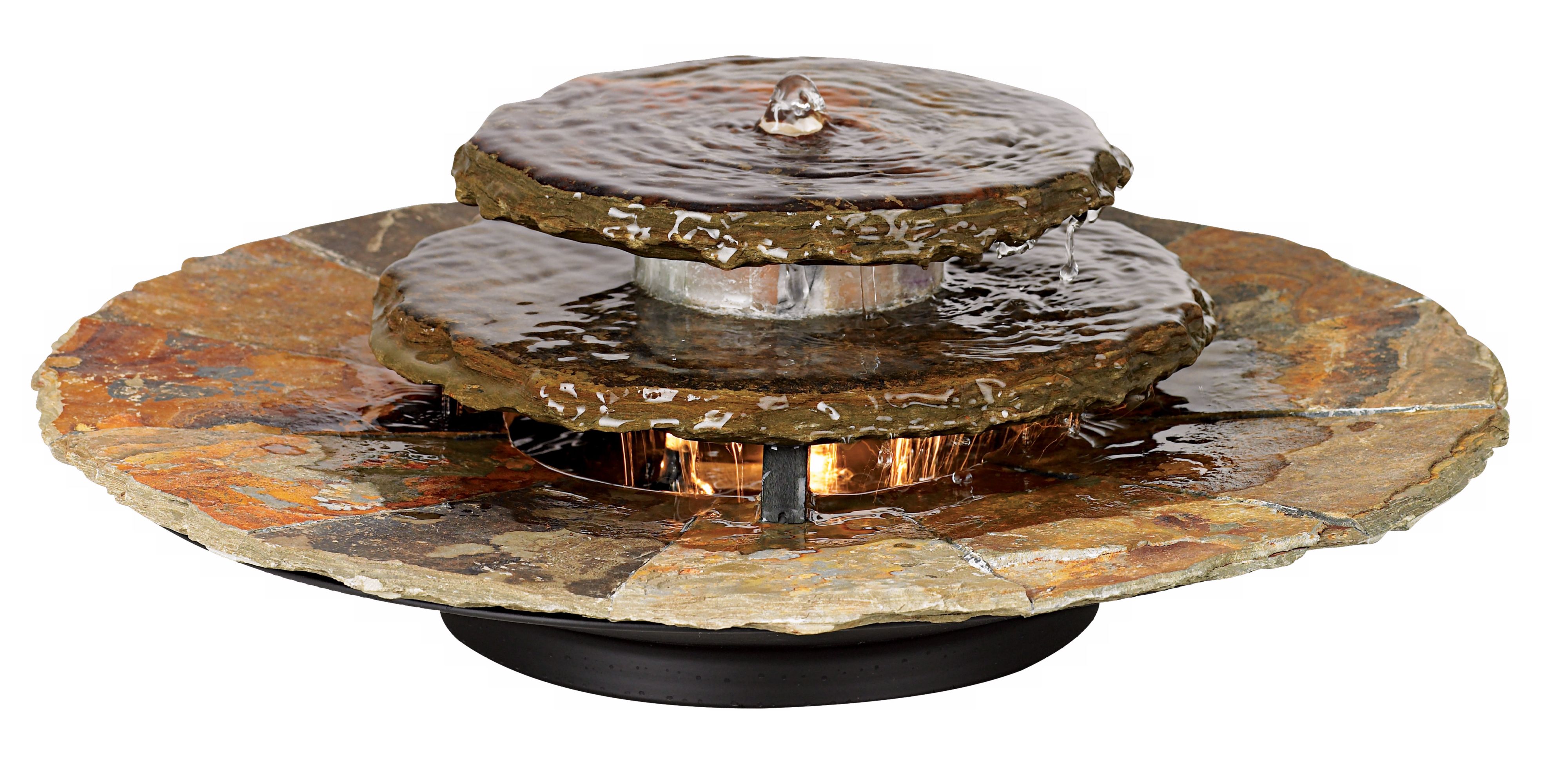 Slate Rounds Lighted Table Fountain