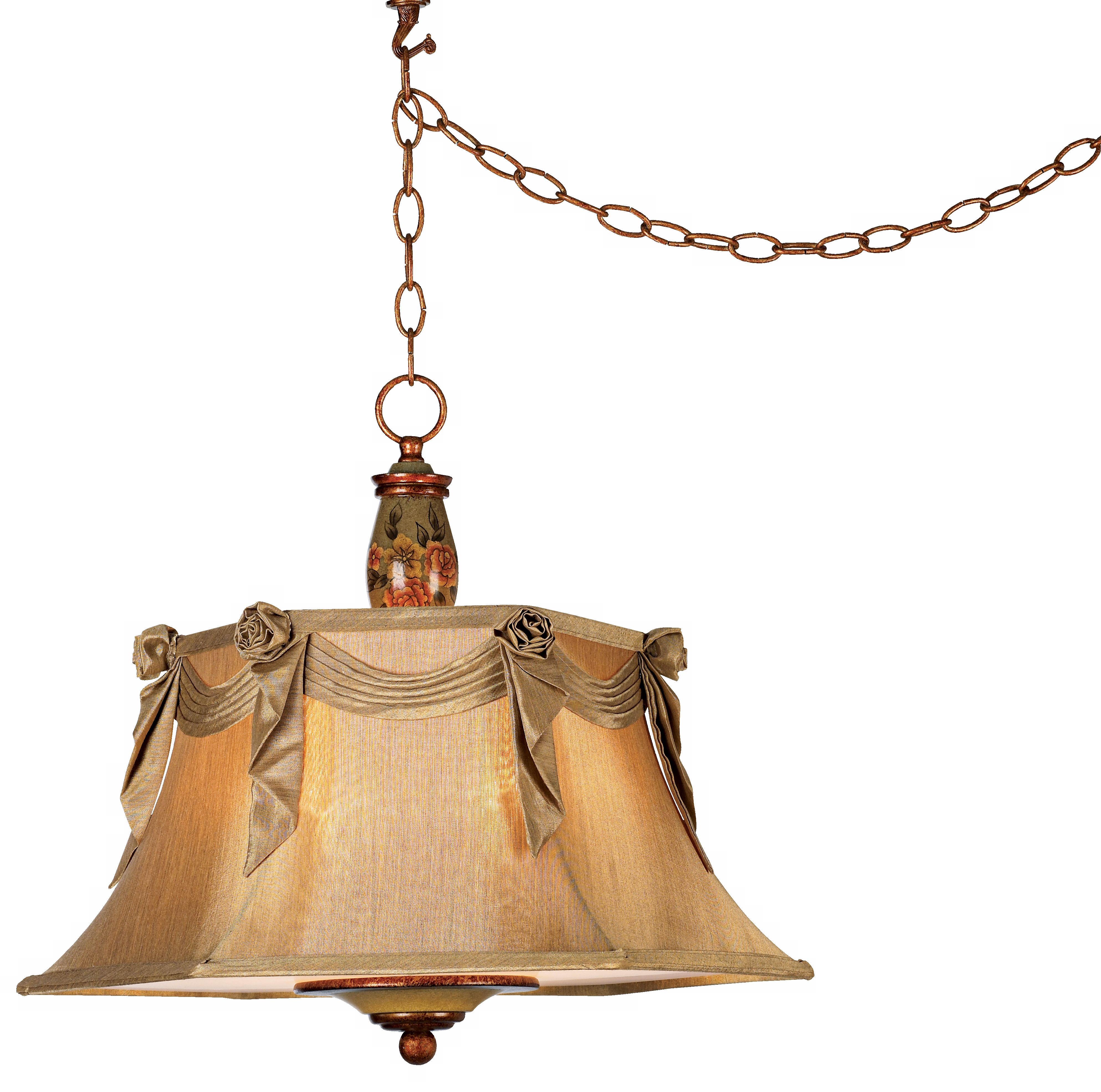 Hand Painted Floral Plug-in Style Swag Pendant Light