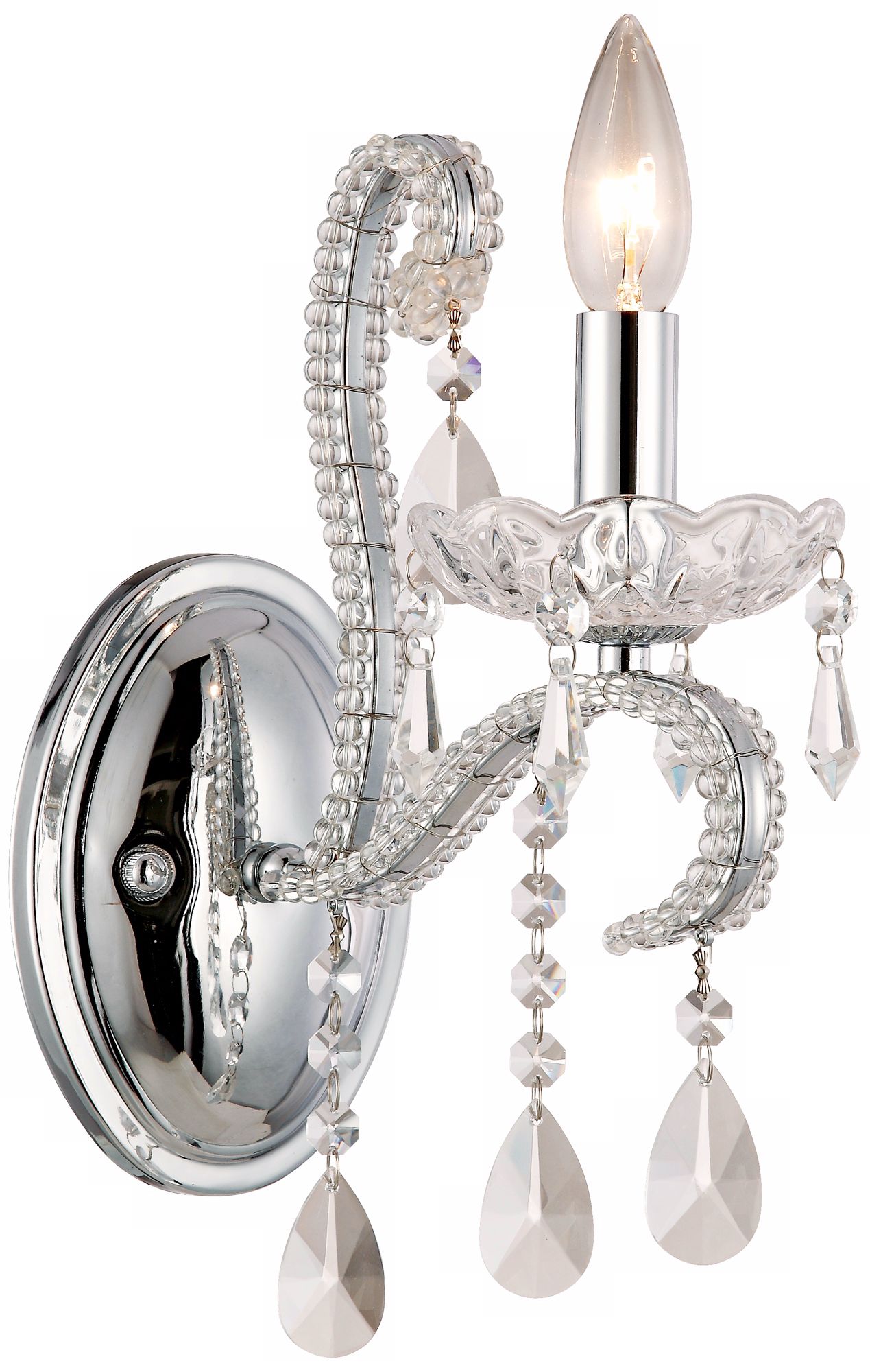 Scalloped Bobeche Chrome and Crystal Sconce