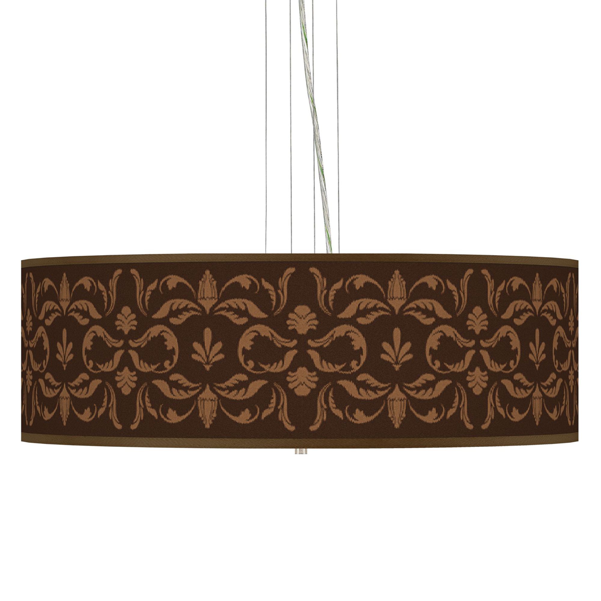 Mocha Flourish Linen Giclee Shade Pendant Chandelier