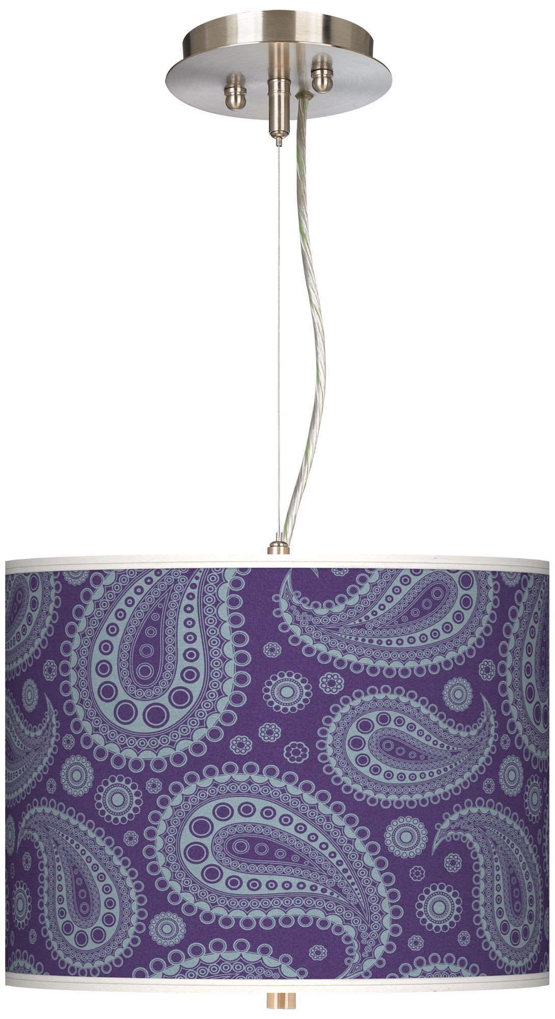 Purple Paisley Linen Giclee 13 1/2" Wide Pendant Chandelier