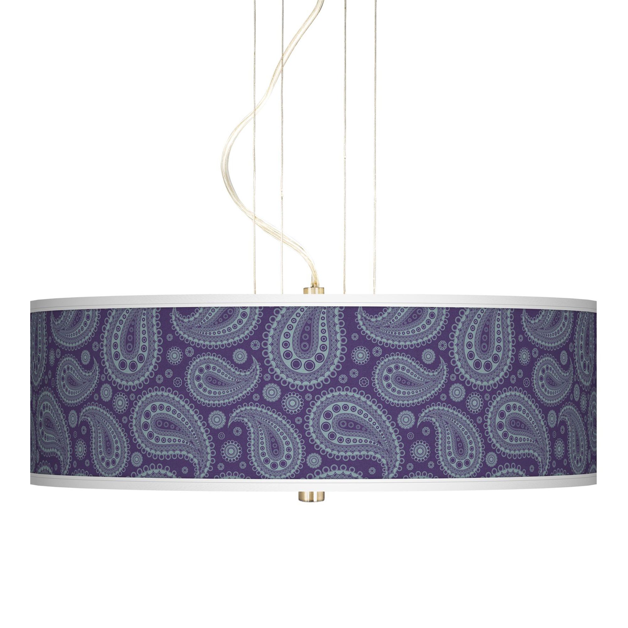 Purple Paisley Linen Brushed Nickel 20" Wide 3-Light Pendant