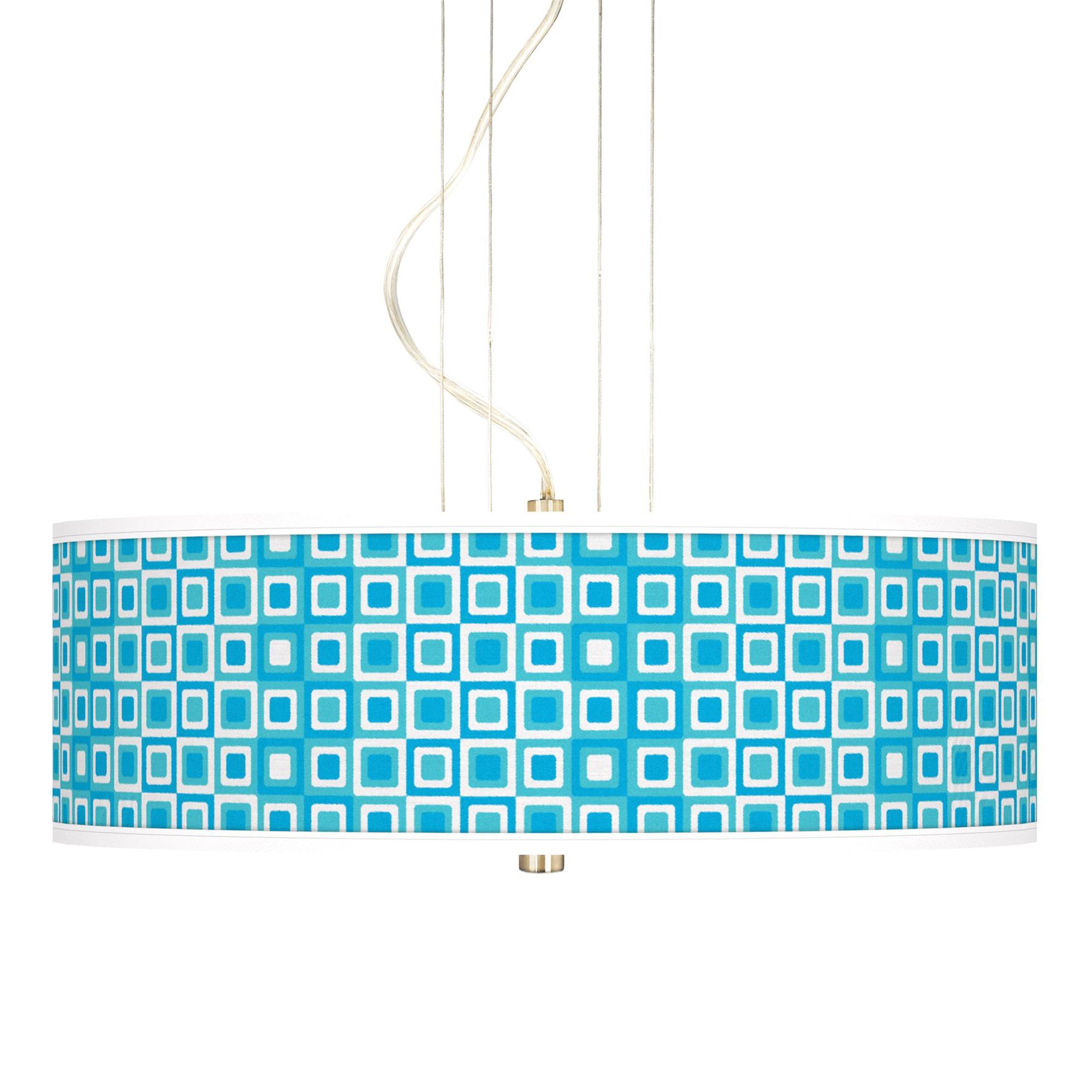 Blue Boxes Linen Giclee 3-Light Pendant Chandelier
