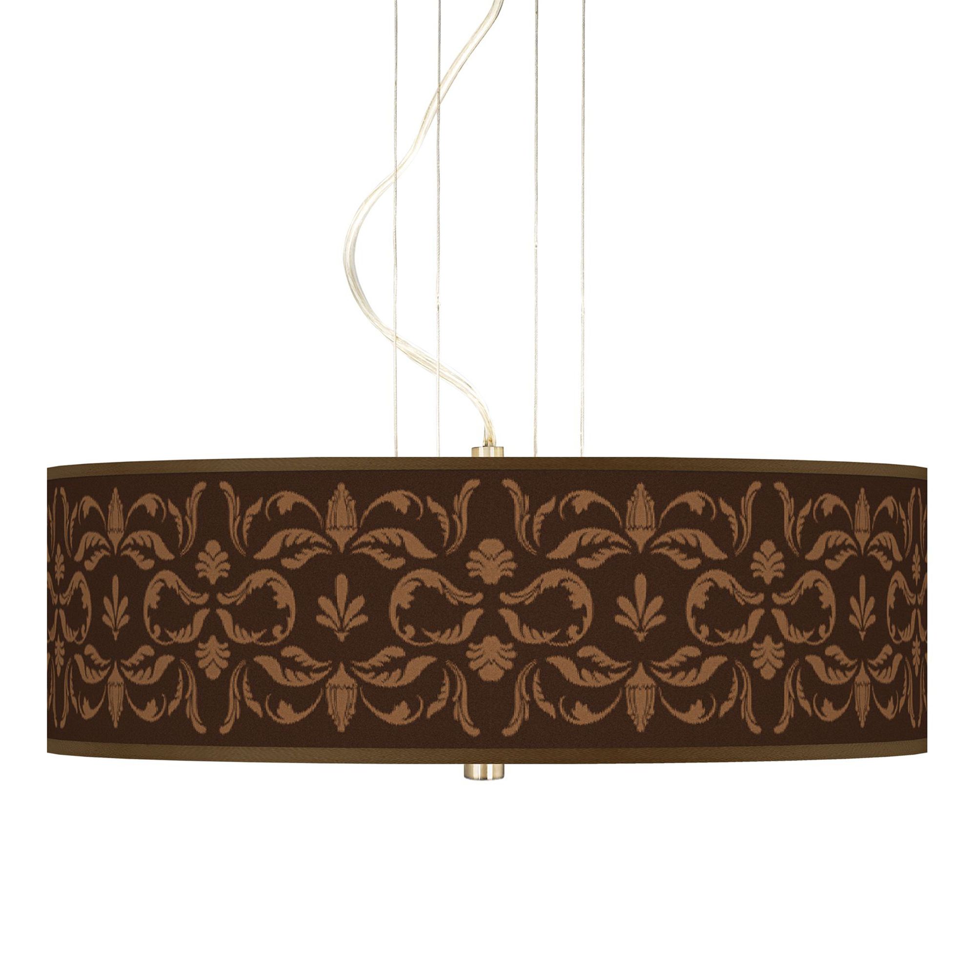 Mocha Flourish Linen Giclee 3-Light Pendant Chandelier