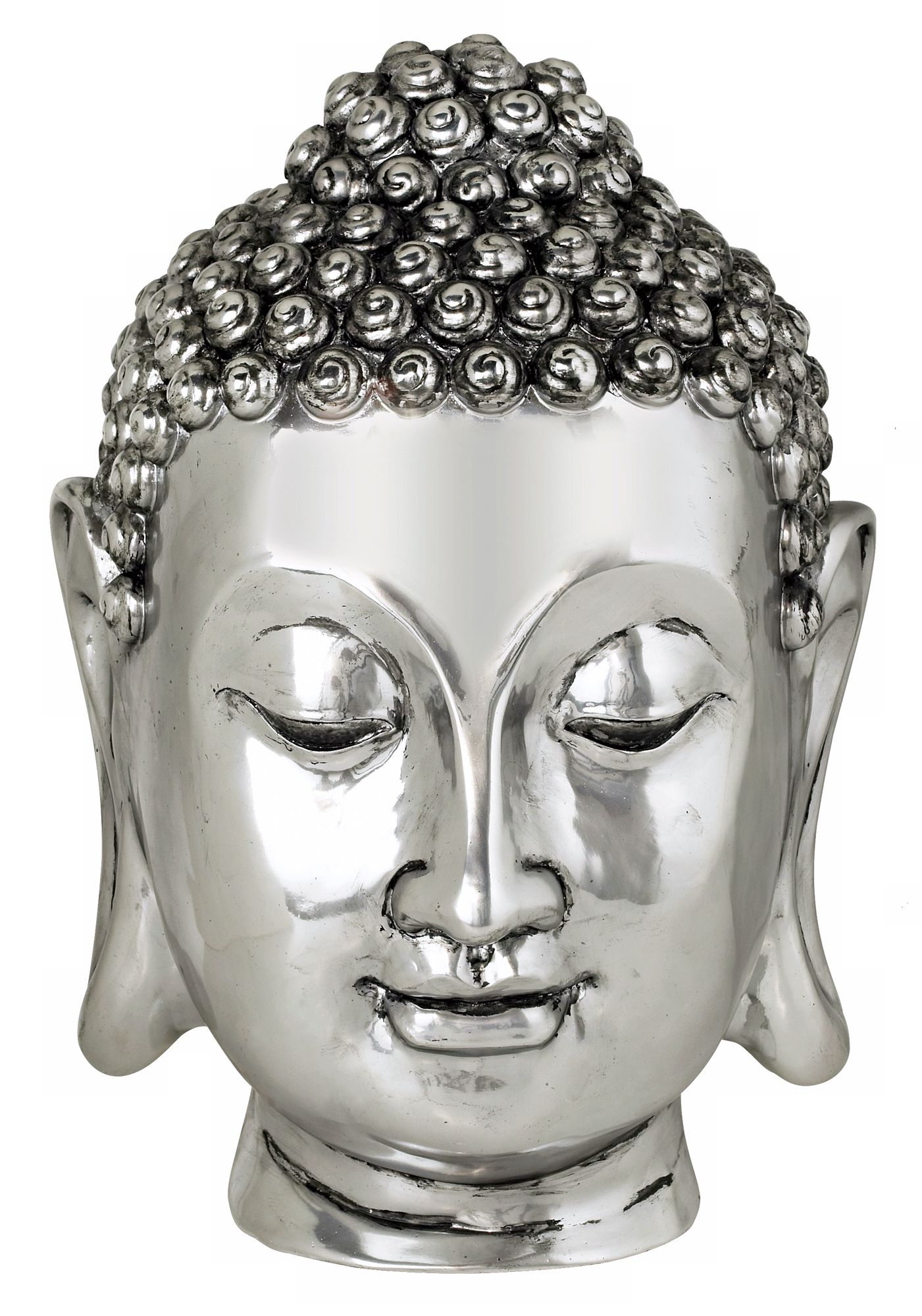 Silver Finish Large Buddha Head Sculpture