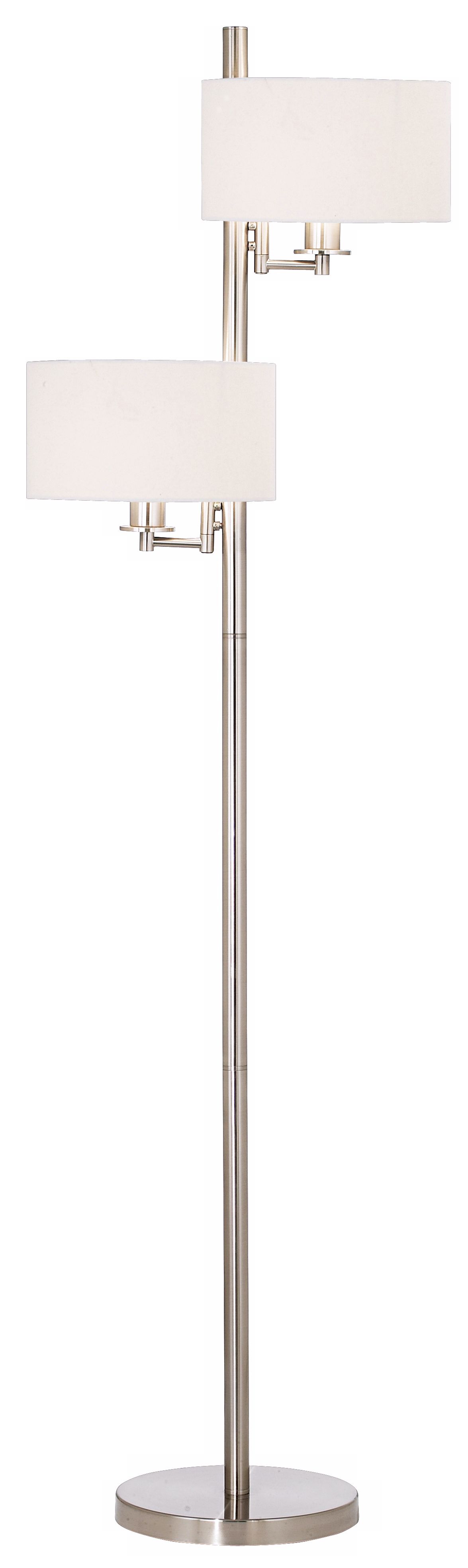 Double White Linen Shaded Swingarm Floor Lamp