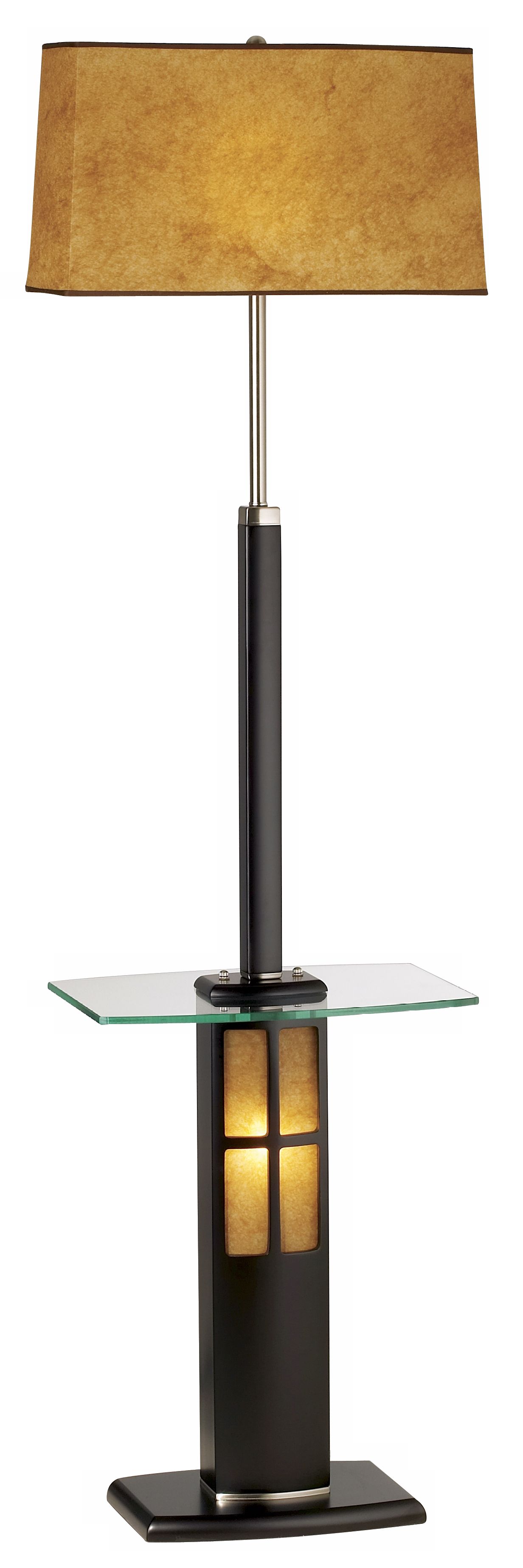 Nova Dark Wood and Glass Tray Floor Lamp with Night Light