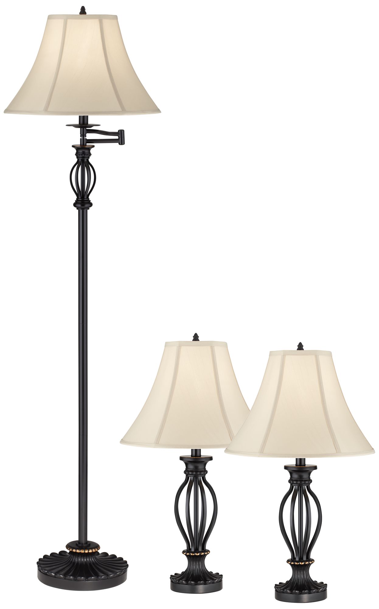 Aley Set of 3 Black Iron Cage Floor and Table Lamps
