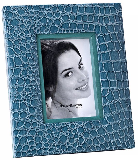 Reed and Barton Faux Croc 4"x6" Cool Blue Picture Frame