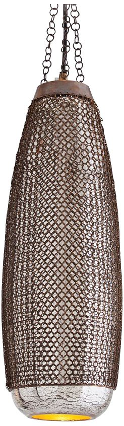 Arteriors Chainmail Brass 7" Wide Glass Pendant