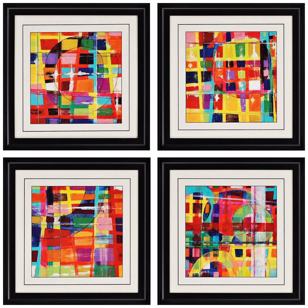 Set of 4 Color Block Prints 19" Square Framed Wall Art