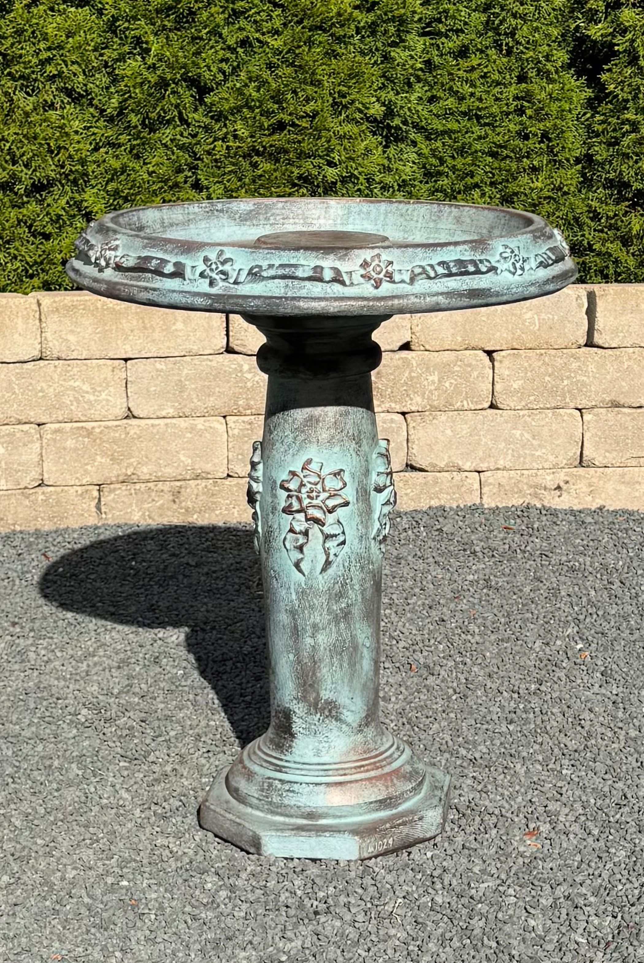 Bronze Patina Ribbon Birdbath