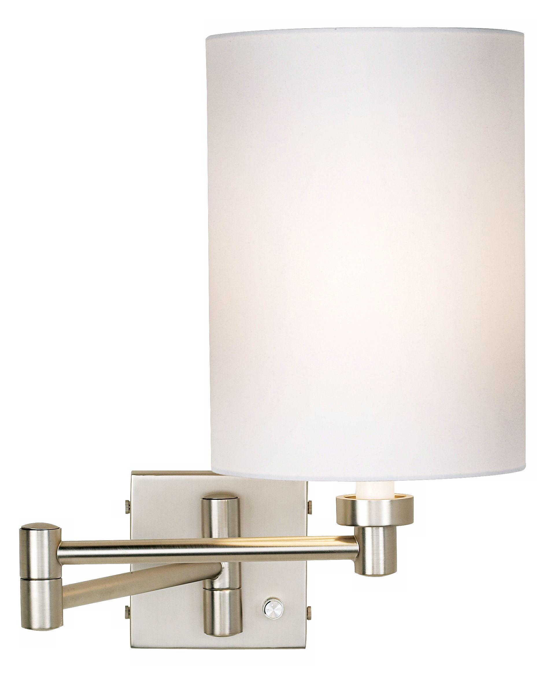 Brushed Steel White Cylinder Shade Plug-In Swing Arm Wall Lamp