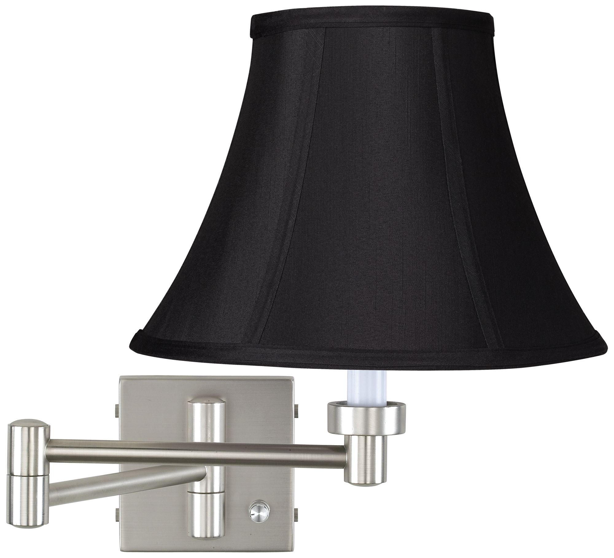 Brushed Steel Black Stretch Shade Plug-In Swing Arm Wall Lamp