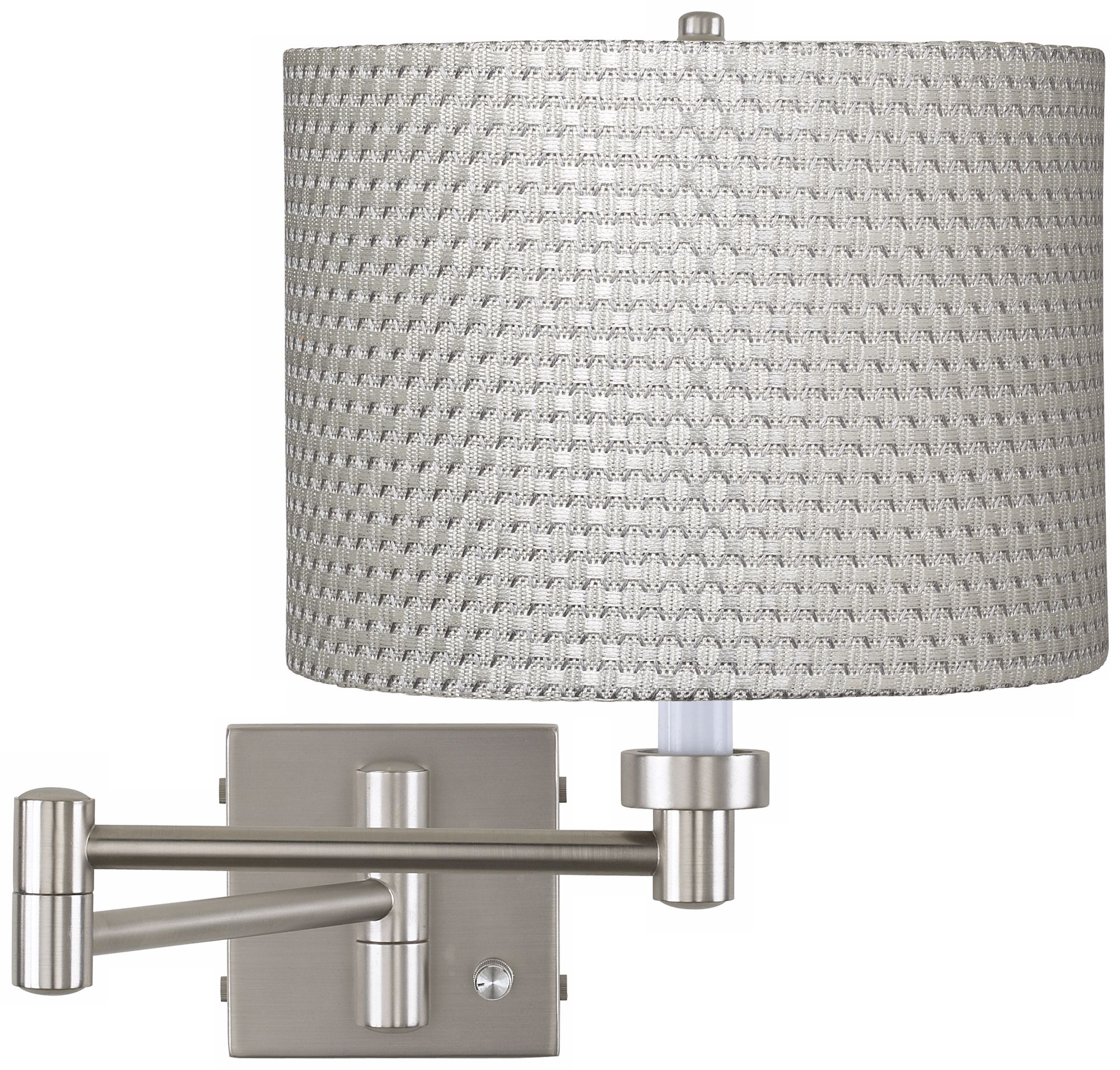 White and Silver Weave Brushed Steel Swing Arm Wall Lamp