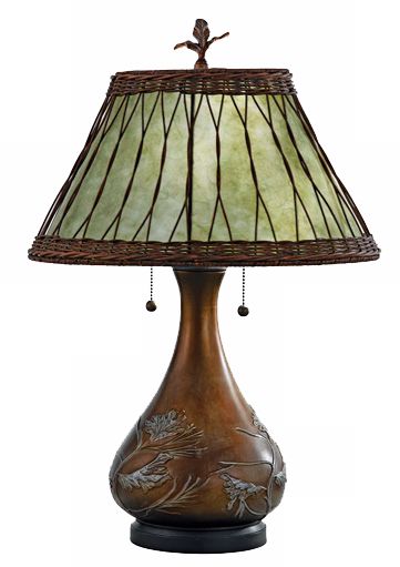 Unique Table Lamps on Finish  Natural Green Mica Shade Makes Each Piece Different And Unique