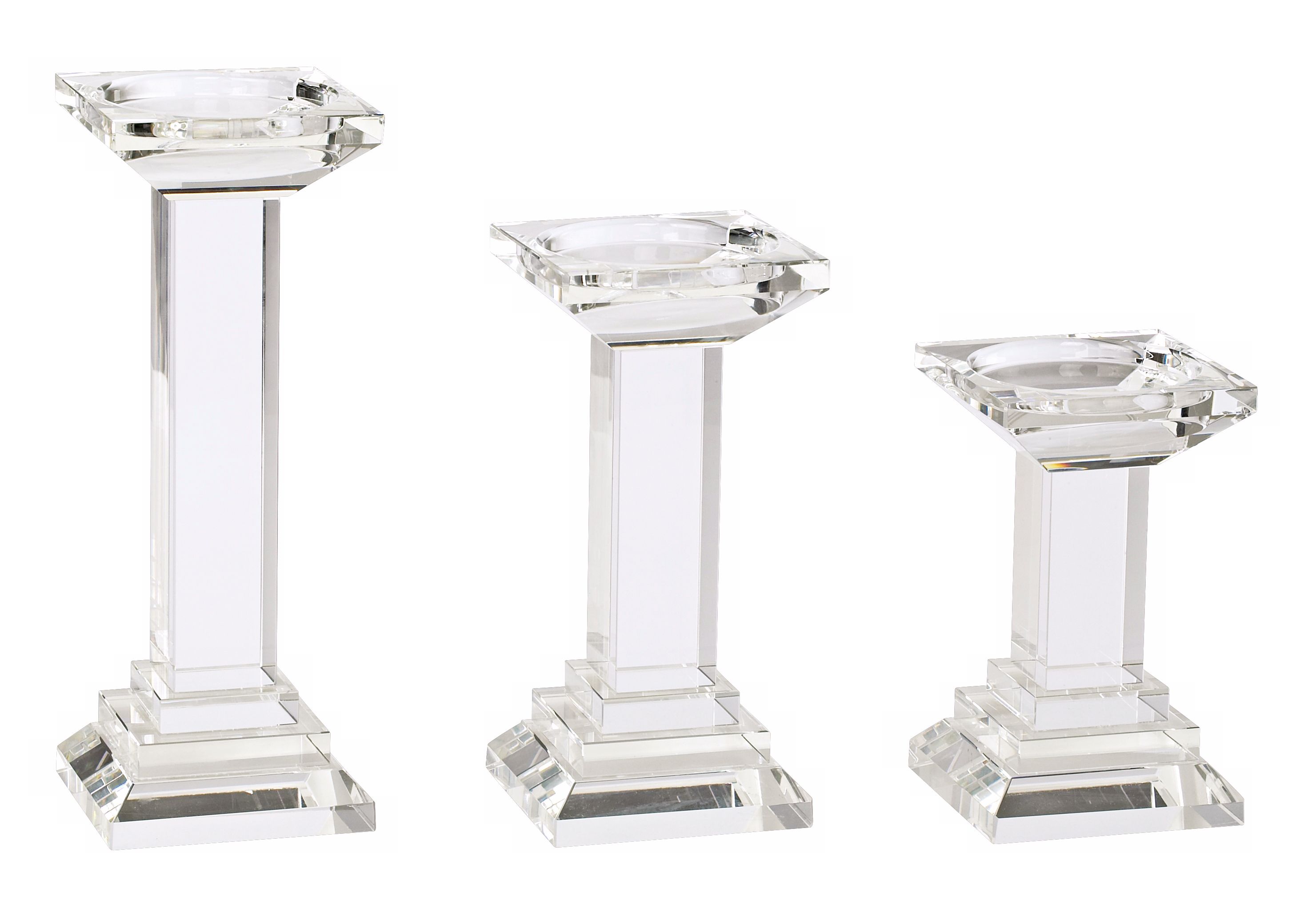 Set of 3 Clear Crystal Pillar Style Candle Holders (21838)