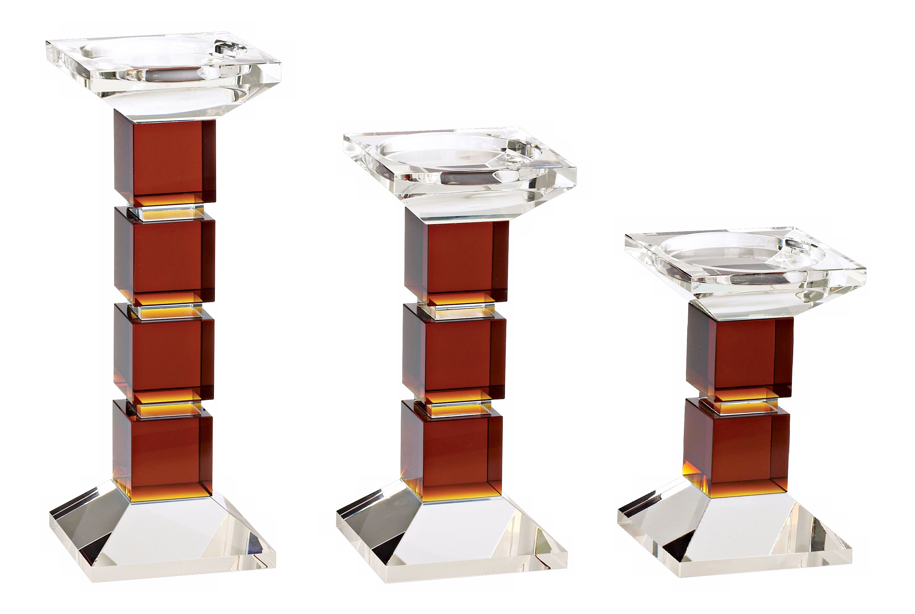 Crystal and Amber Candle Holder Set