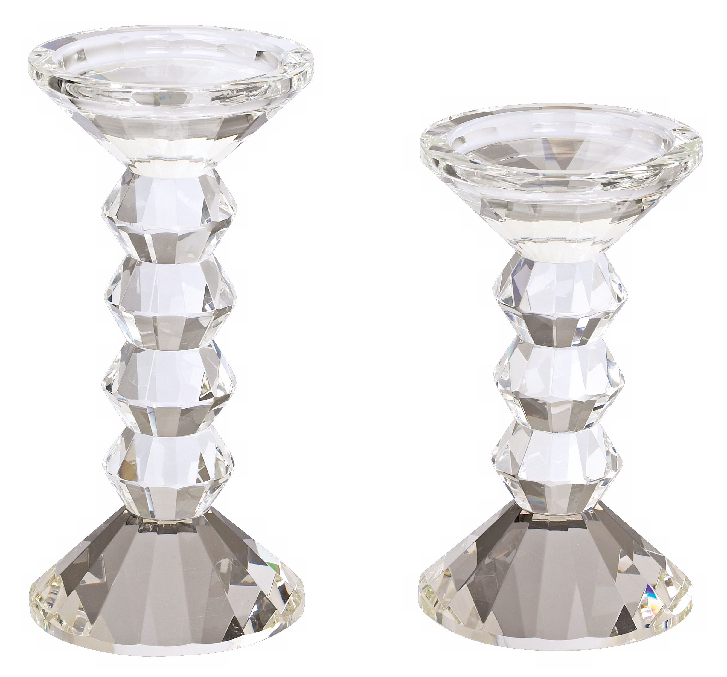 Set of Two Clear Crystal Pillar Candleholders