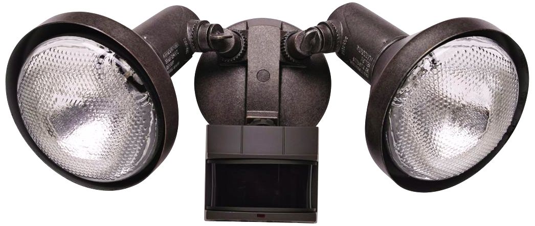 Two Light  Rustic Brown Outdoor Spotlight with Motion Sensor