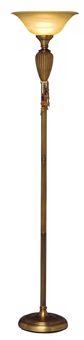 Ribbed Amber Glass Tassel Column Torchiere Floor Lamp
