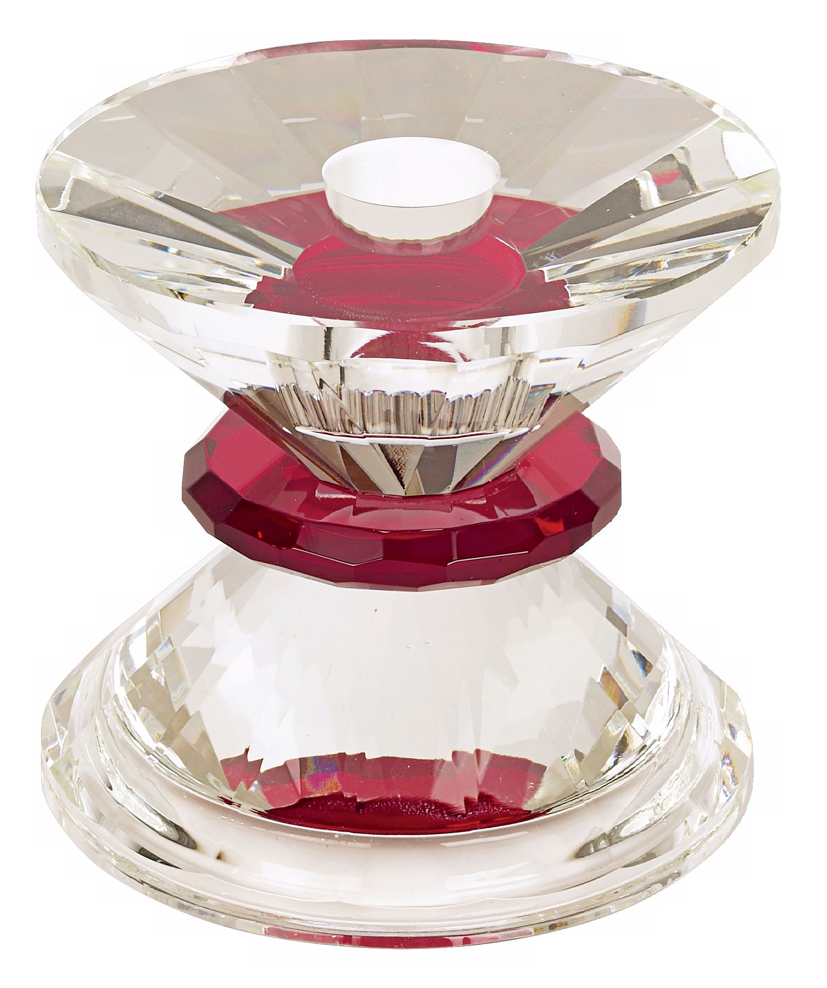 Crystal and Red Trim Pillar Candle Holder