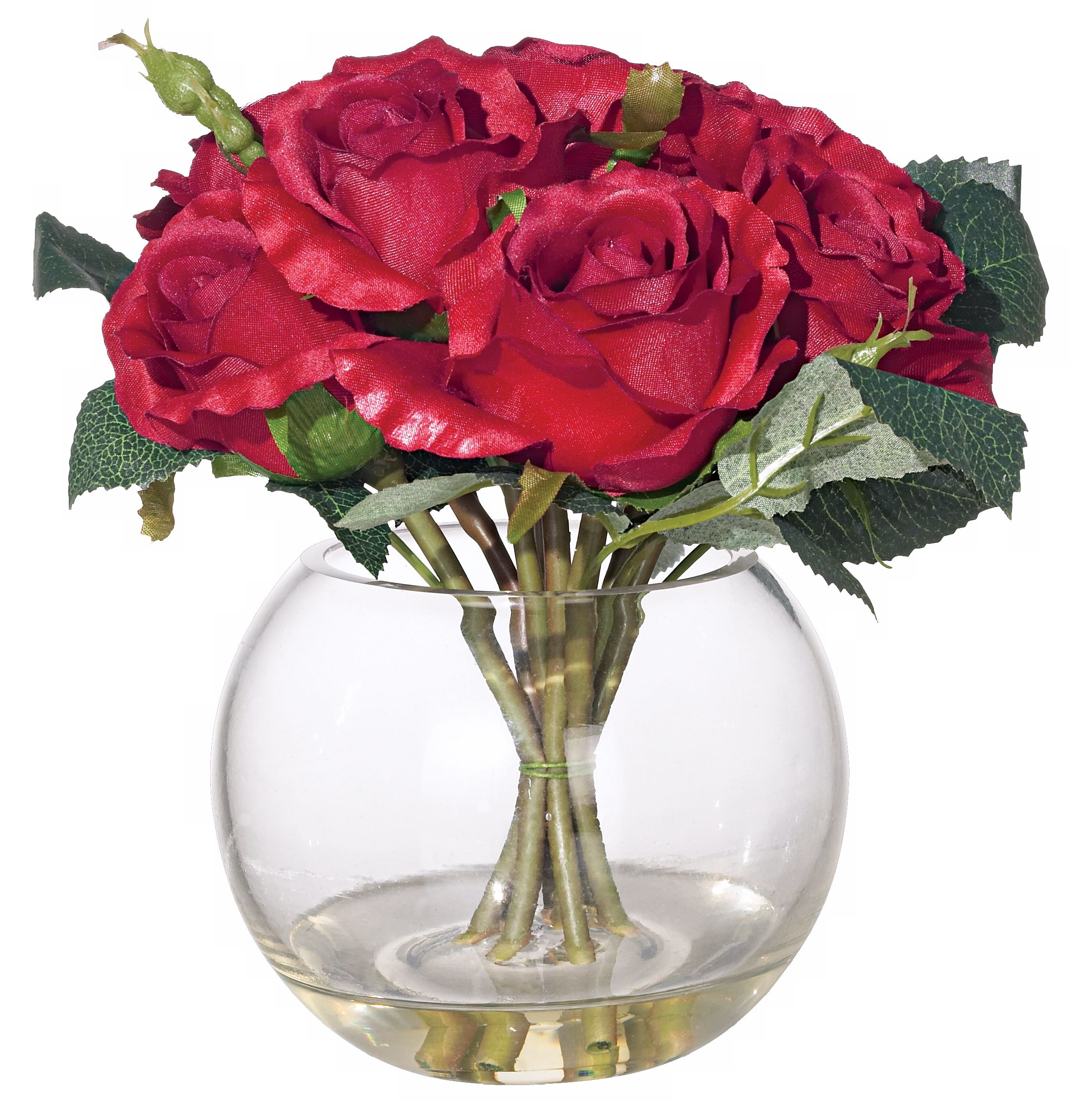 Red Roses in Round Glass Vase