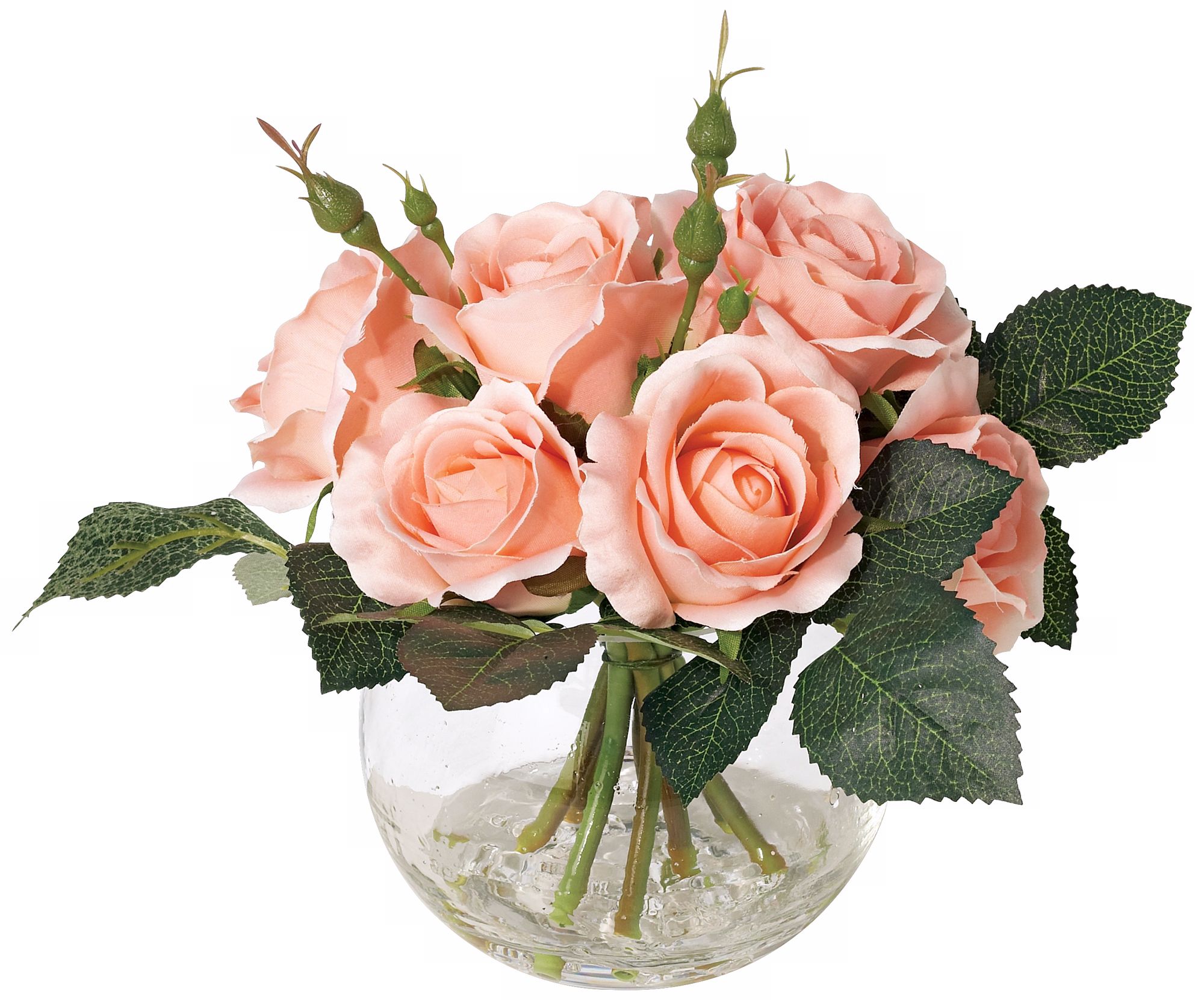 Pink Faux Roses in Glass Container