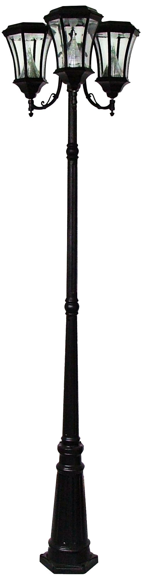 Black Finish Solar LED Triple Outdoor Lamp Post